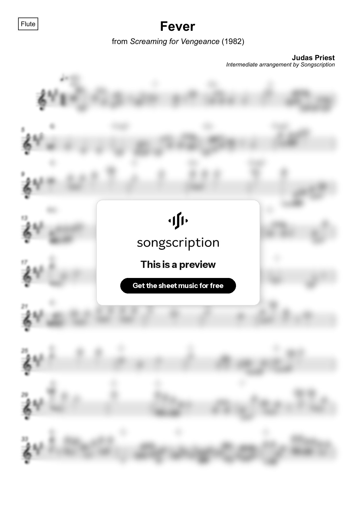 Intermediate Flute Sheet Music for "Fever" by Judas Priest