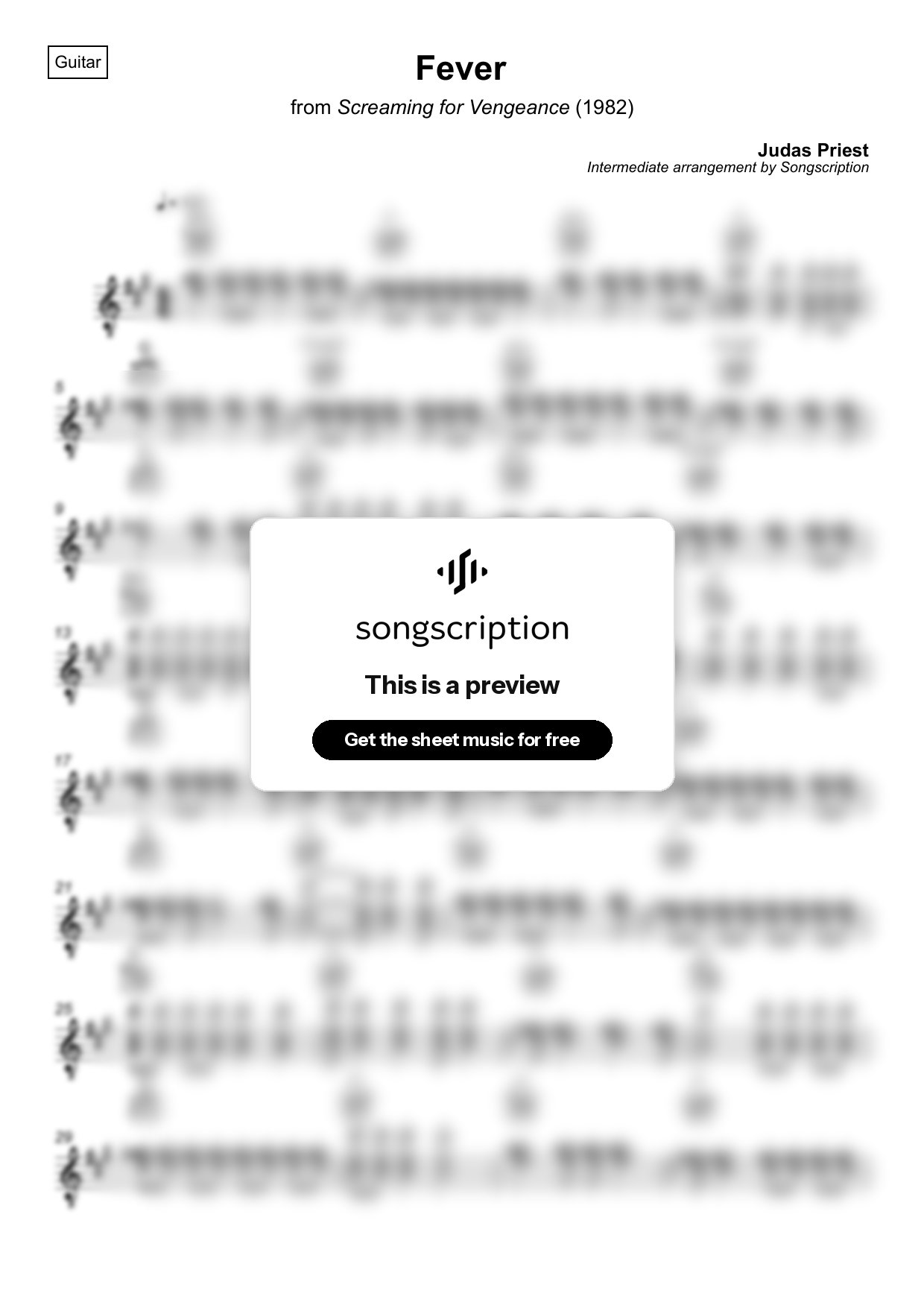 Intermediate Acoustic Guitar Sheet Music for "Fever" by Judas Priest