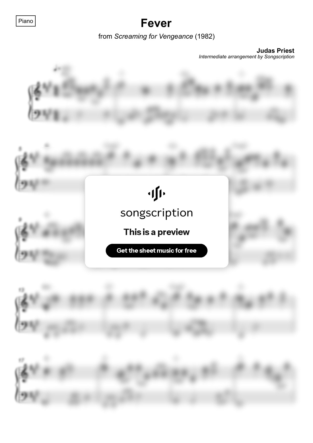 Intermediate Piano Sheet Music for "Fever" by Judas Priest