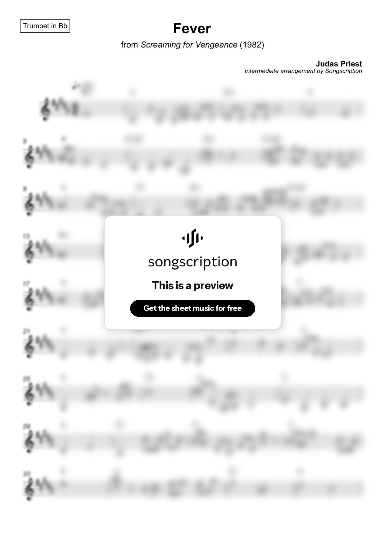 Intermediate Trumpet Sheet Music for "Fever" by Judas Priest