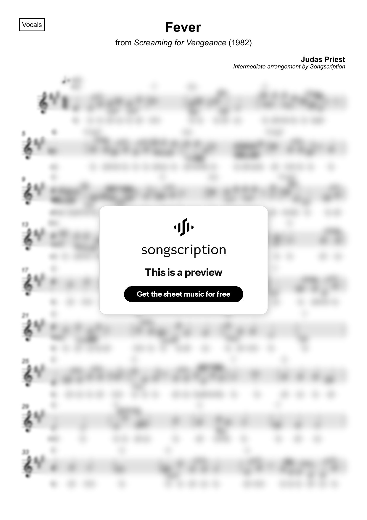 Intermediate Vocals Sheet Music for "Fever" by Judas Priest