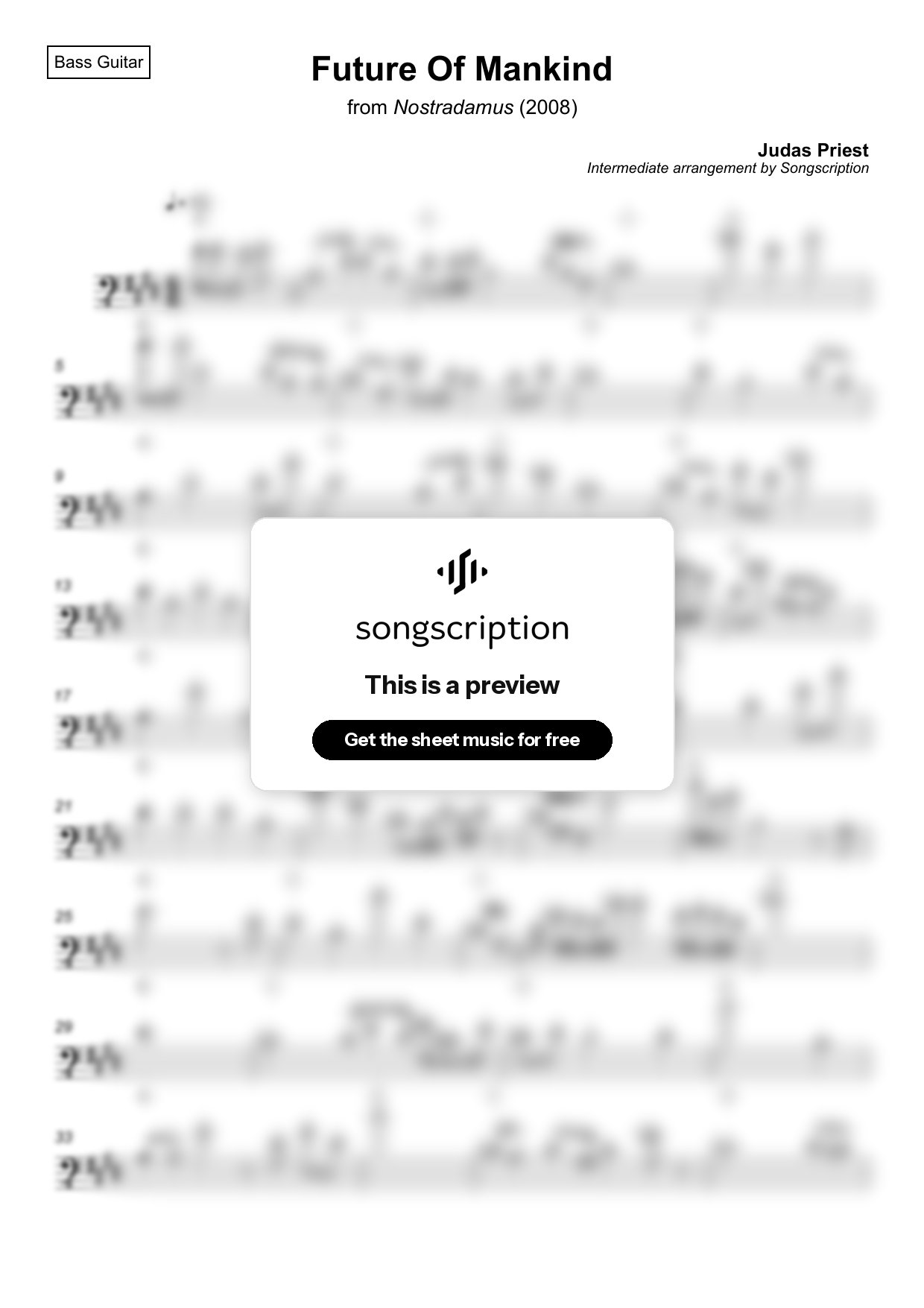 Intermediate Bass Guitar Sheet Music for "Future Of Mankind" by Judas Priest
