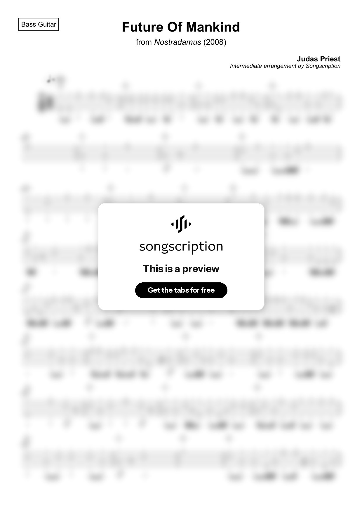 Intermediate Bass Guitar Tabs for "Future Of Mankind" by Judas Priest