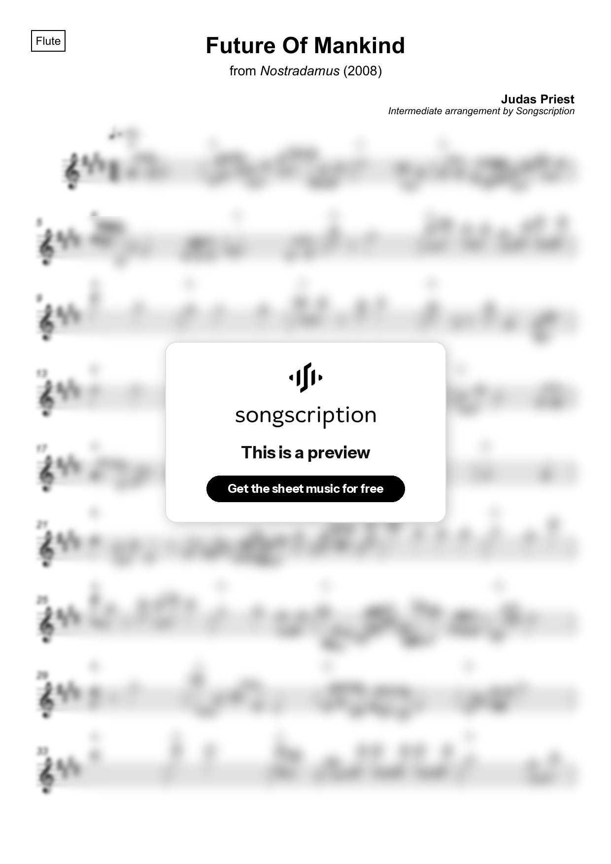 Intermediate Flute Sheet Music for "Future Of Mankind" by Judas Priest