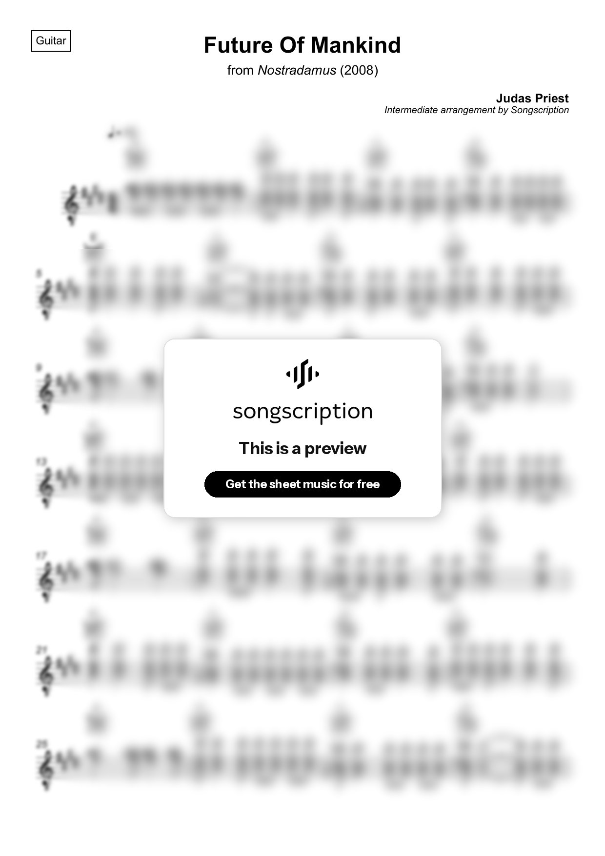 Intermediate Acoustic Guitar Sheet Music for "Future Of Mankind" by Judas Priest