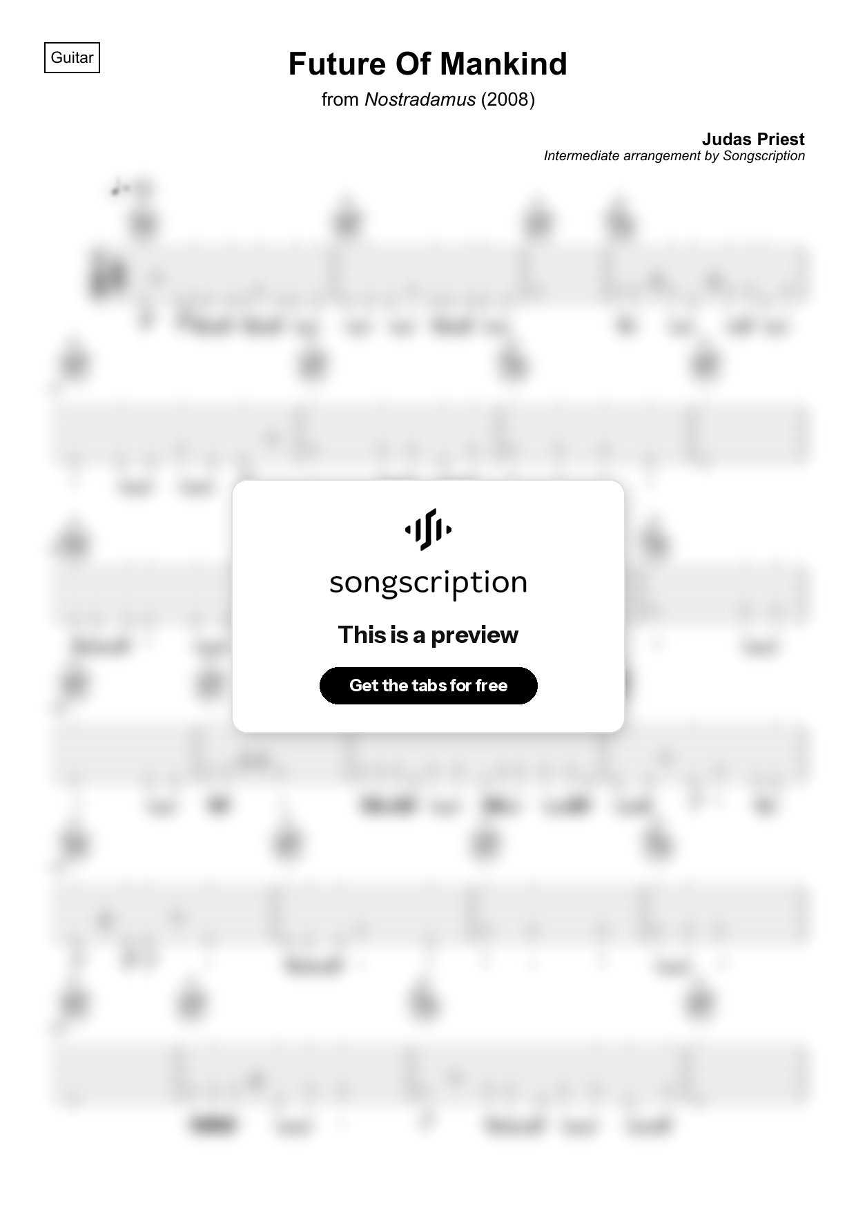 Intermediate Acoustic Guitar Tabs for "Future Of Mankind" by Judas Priest