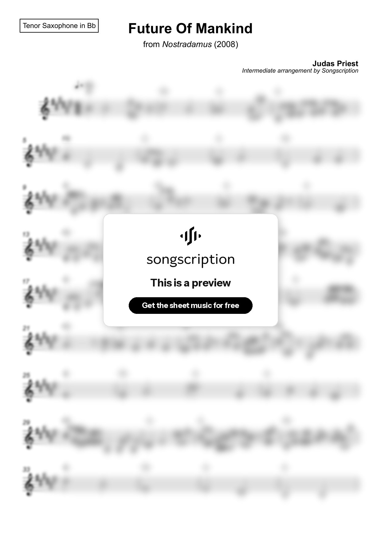 Intermediate Tenor Sax Sheet Music for "Future Of Mankind" by Judas Priest