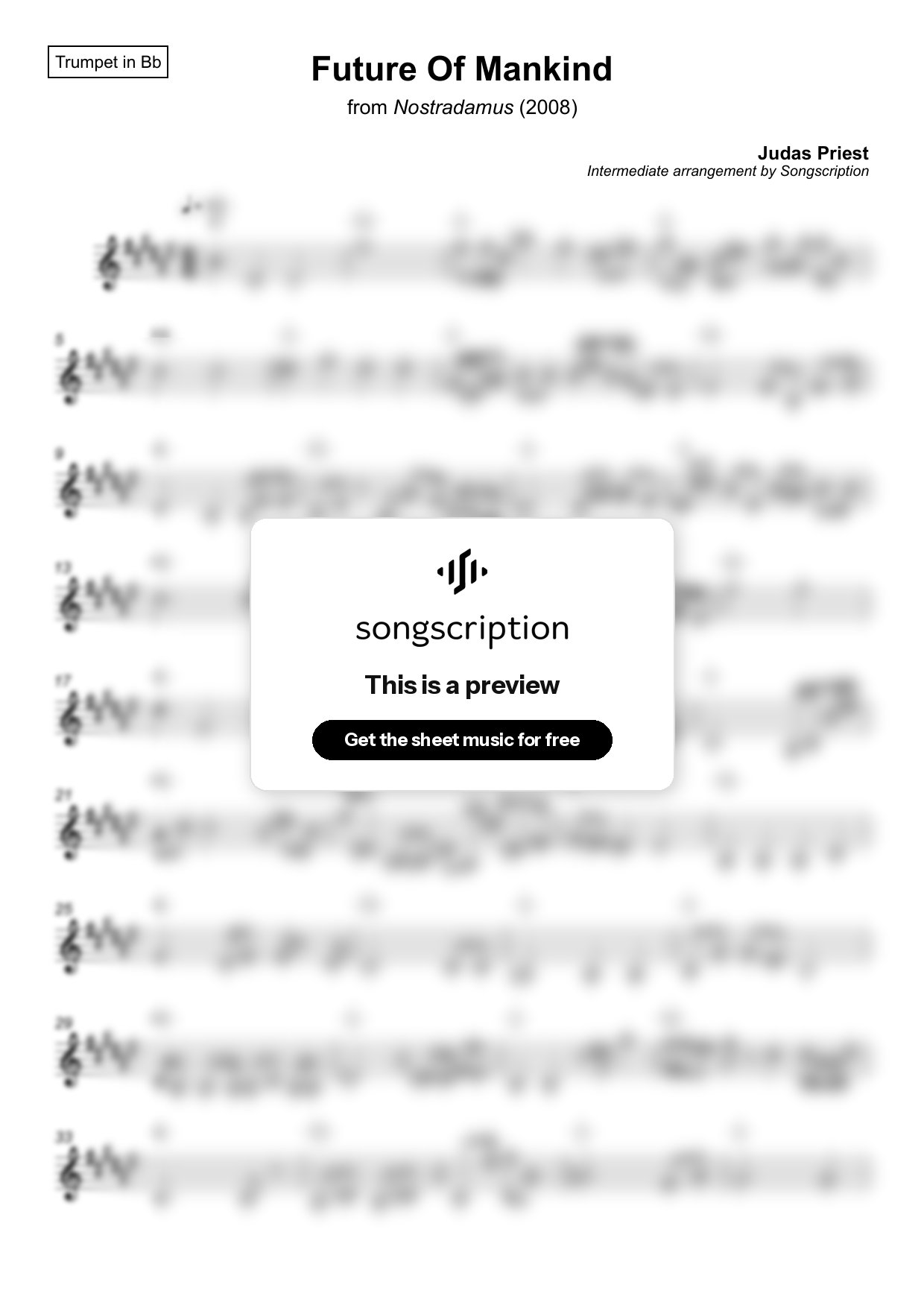 Intermediate Trumpet Sheet Music for "Future Of Mankind" by Judas Priest