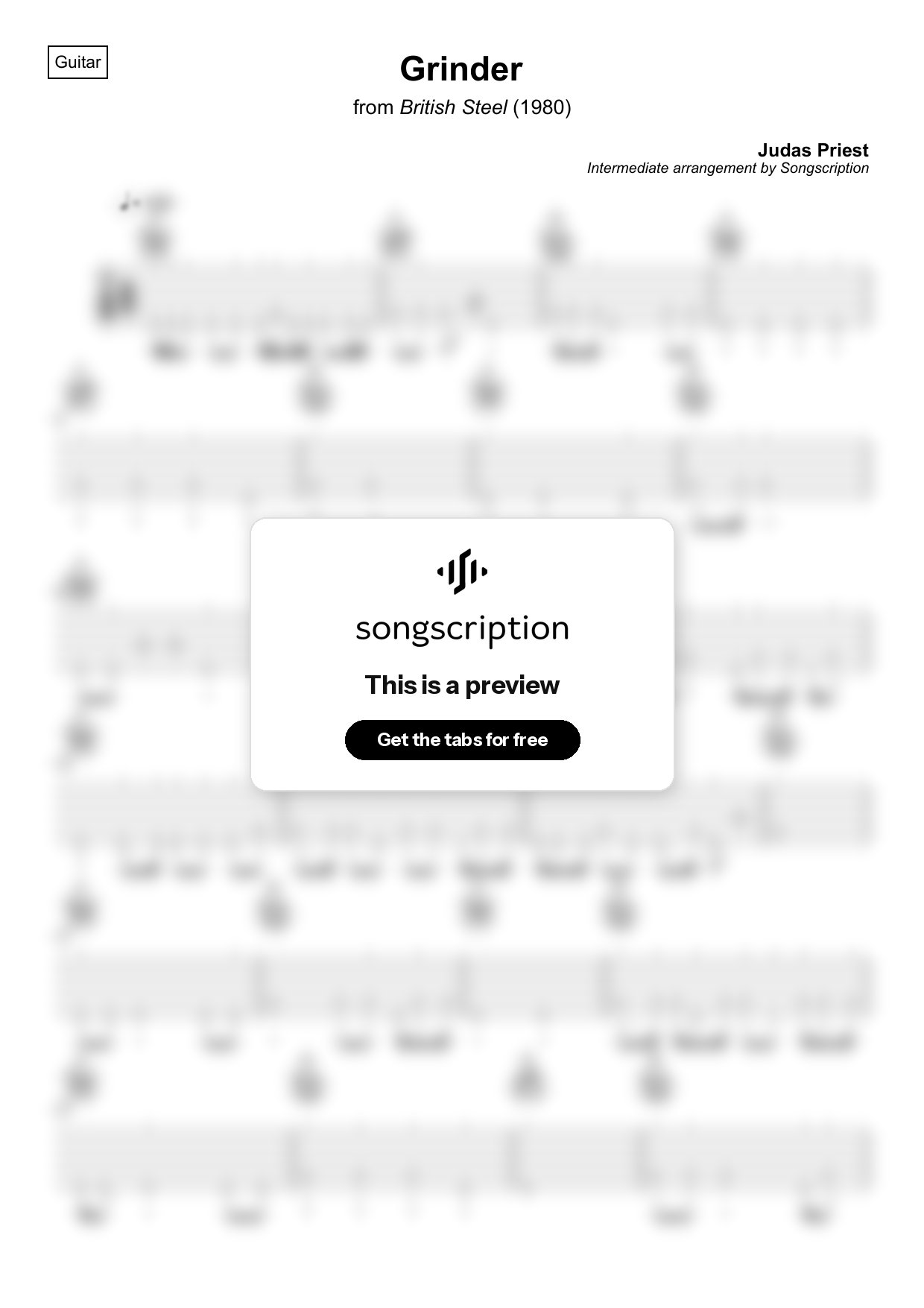 Intermediate Acoustic Guitar Tabs for "Grinder" by Judas Priest