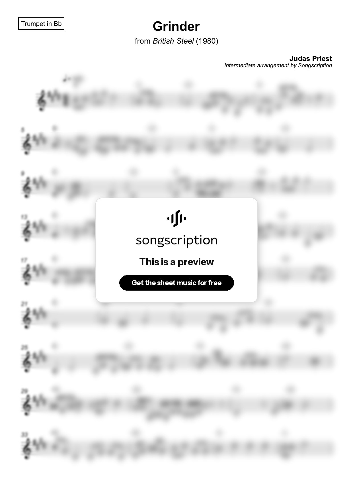 Intermediate Trumpet Sheet Music for "Grinder" by Judas Priest