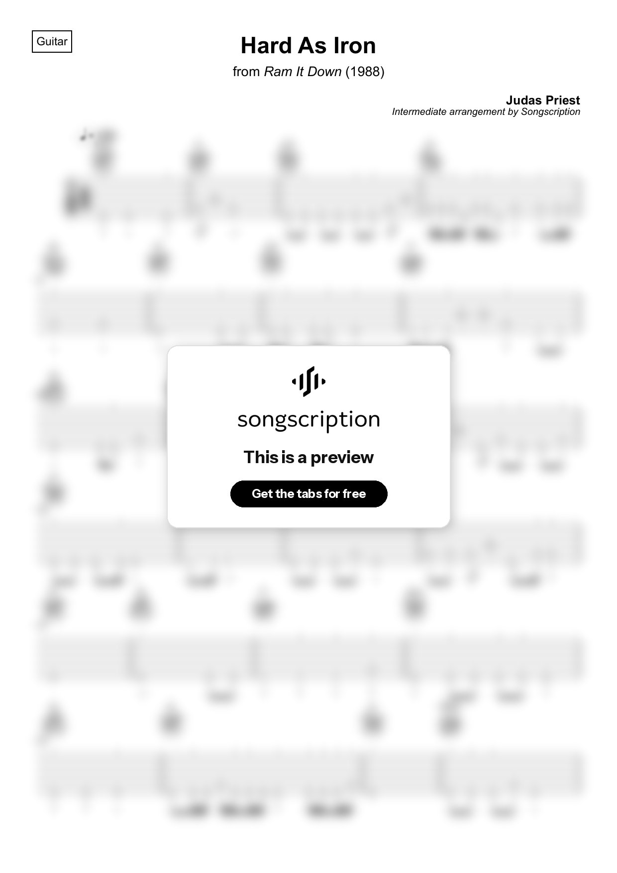 Intermediate Acoustic Guitar Tabs for "Hard As Iron" by Judas Priest