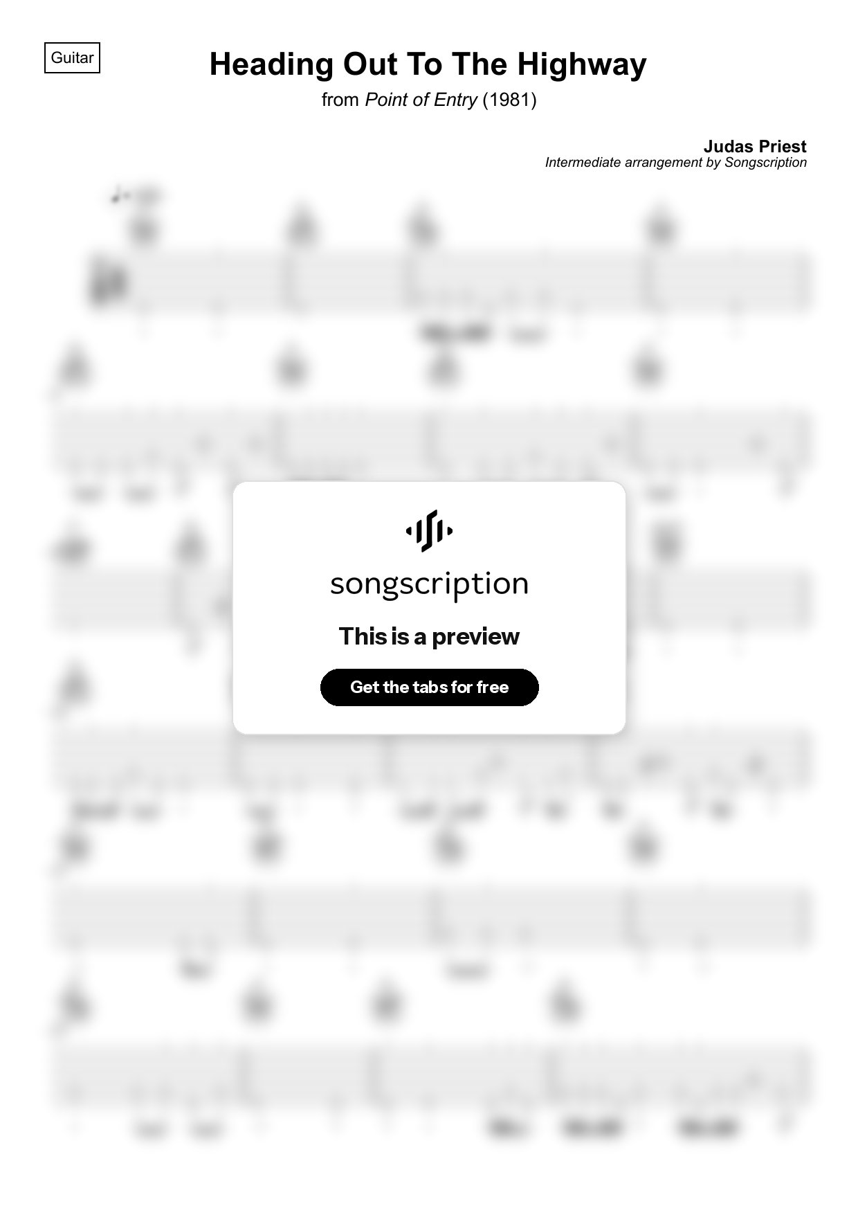 Intermediate Acoustic Guitar Tabs for "Heading Out To The Highway" by Judas Priest