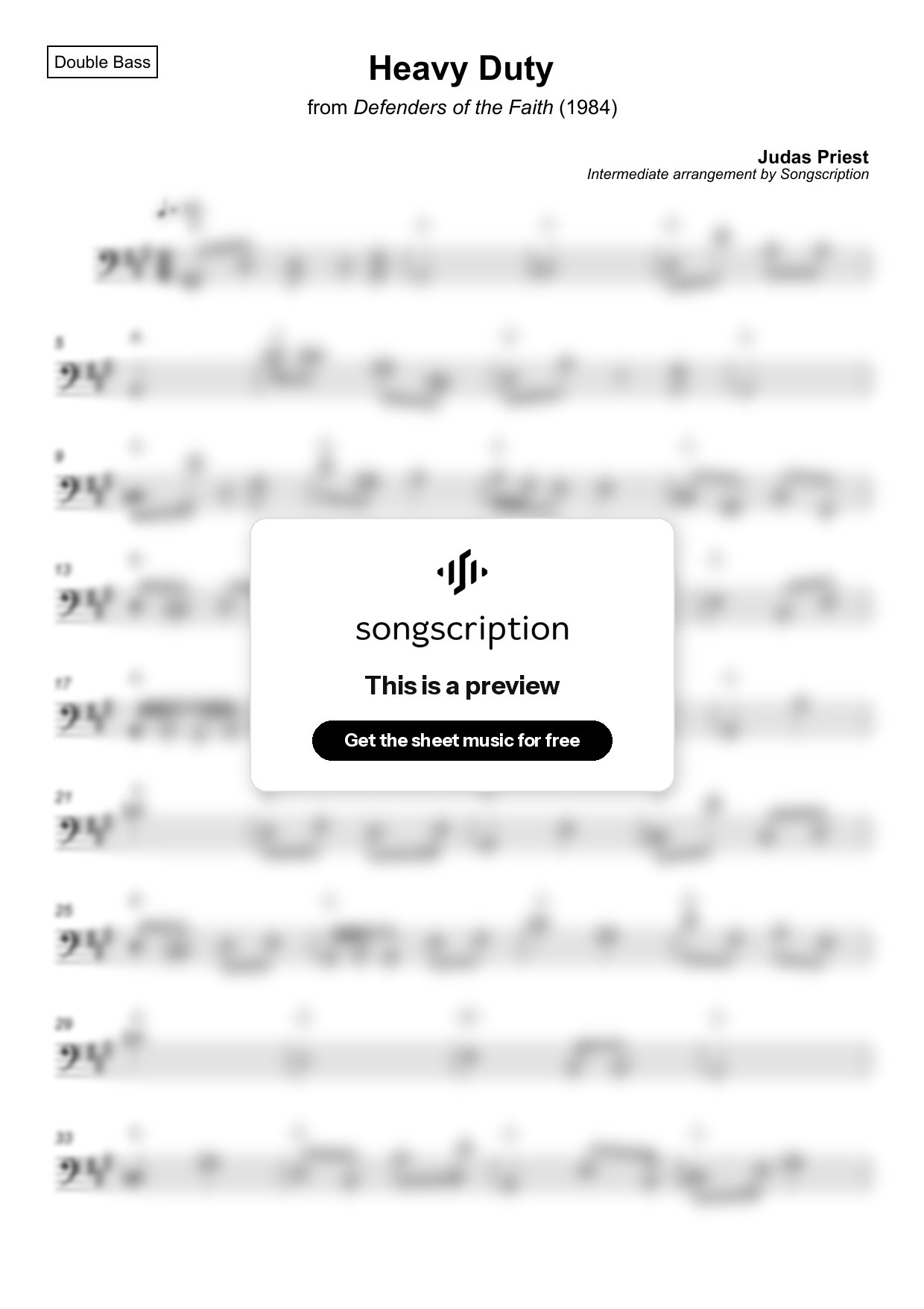 Intermediate Double Bass Sheet Music for "Heavy Duty" by Judas Priest
