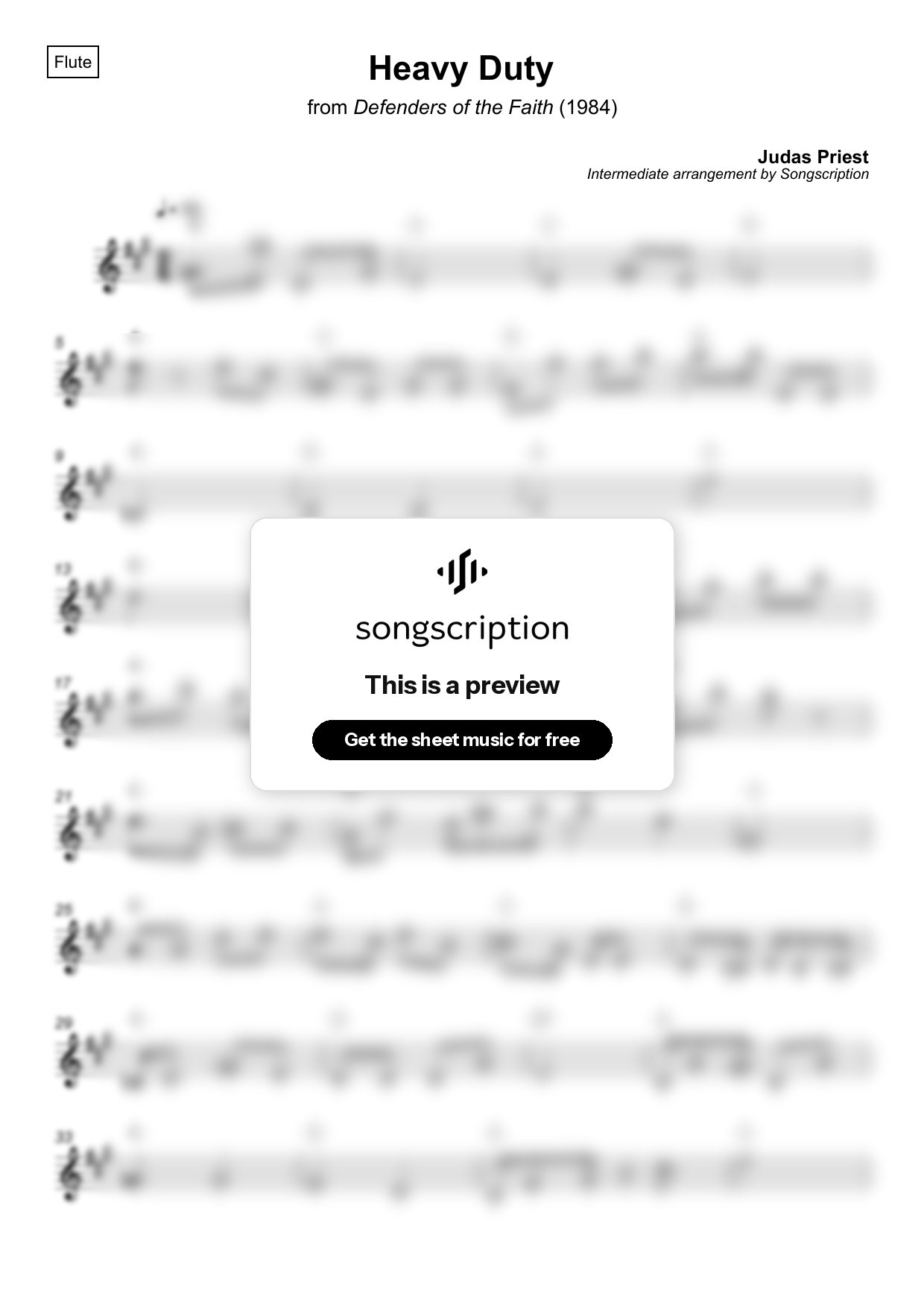 Intermediate Flute Sheet Music for "Heavy Duty" by Judas Priest