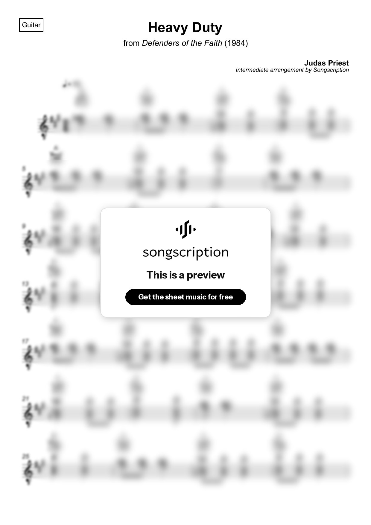 Intermediate Acoustic Guitar Sheet Music for "Heavy Duty" by Judas Priest