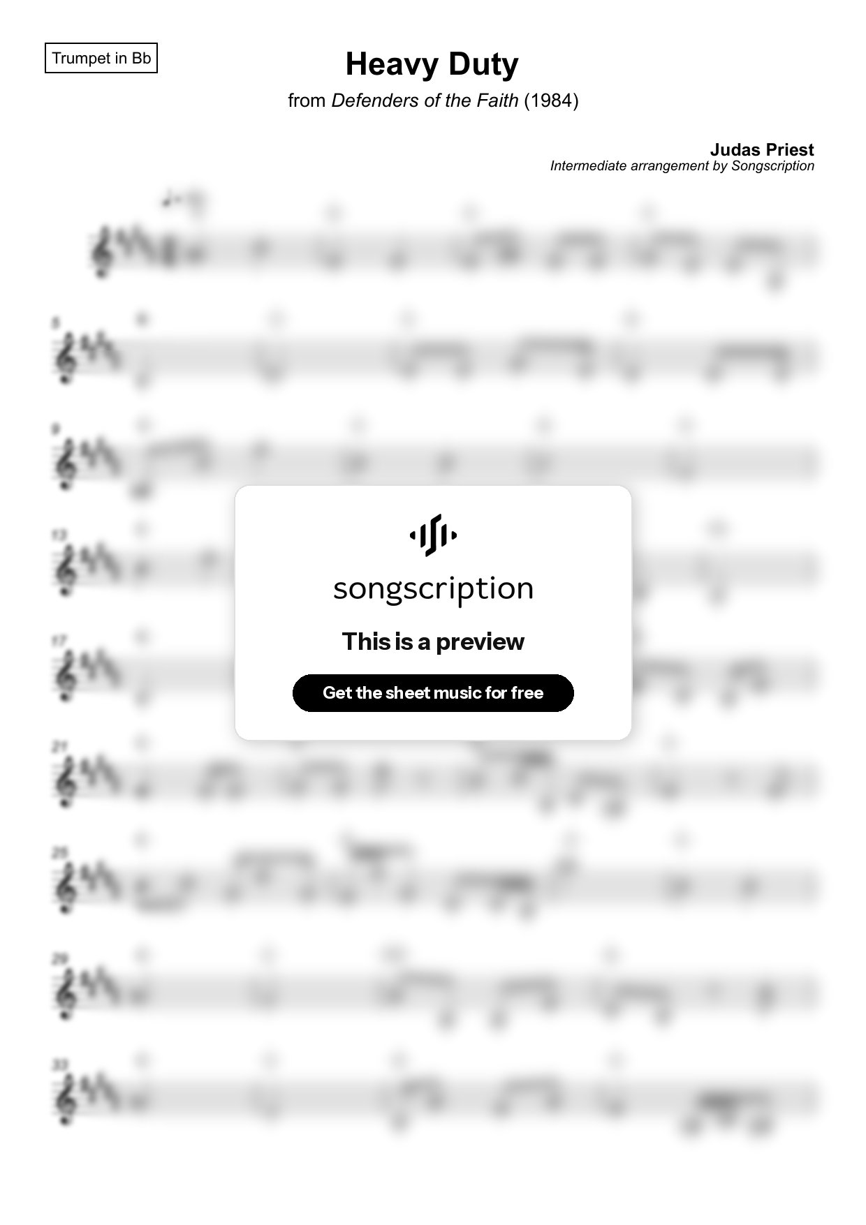 Intermediate Trumpet Sheet Music for "Heavy Duty" by Judas Priest