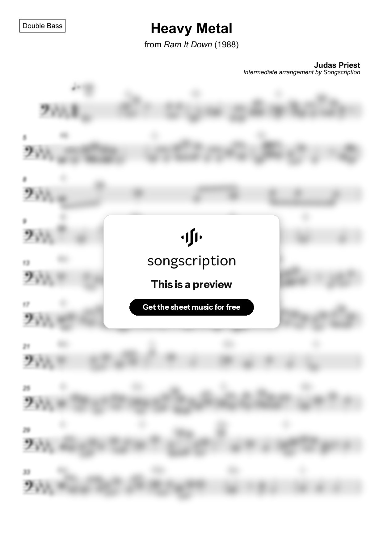Intermediate Double Bass Sheet Music for "Heavy Metal" by Judas Priest