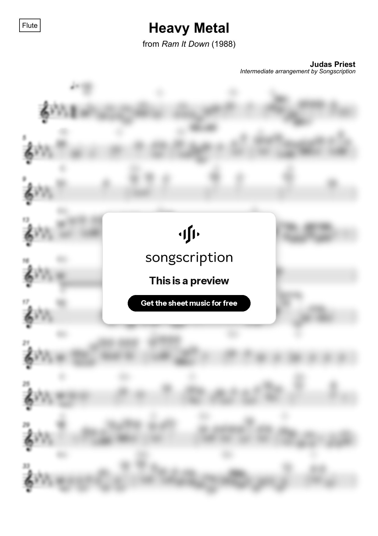 Intermediate Flute Sheet Music for "Heavy Metal" by Judas Priest