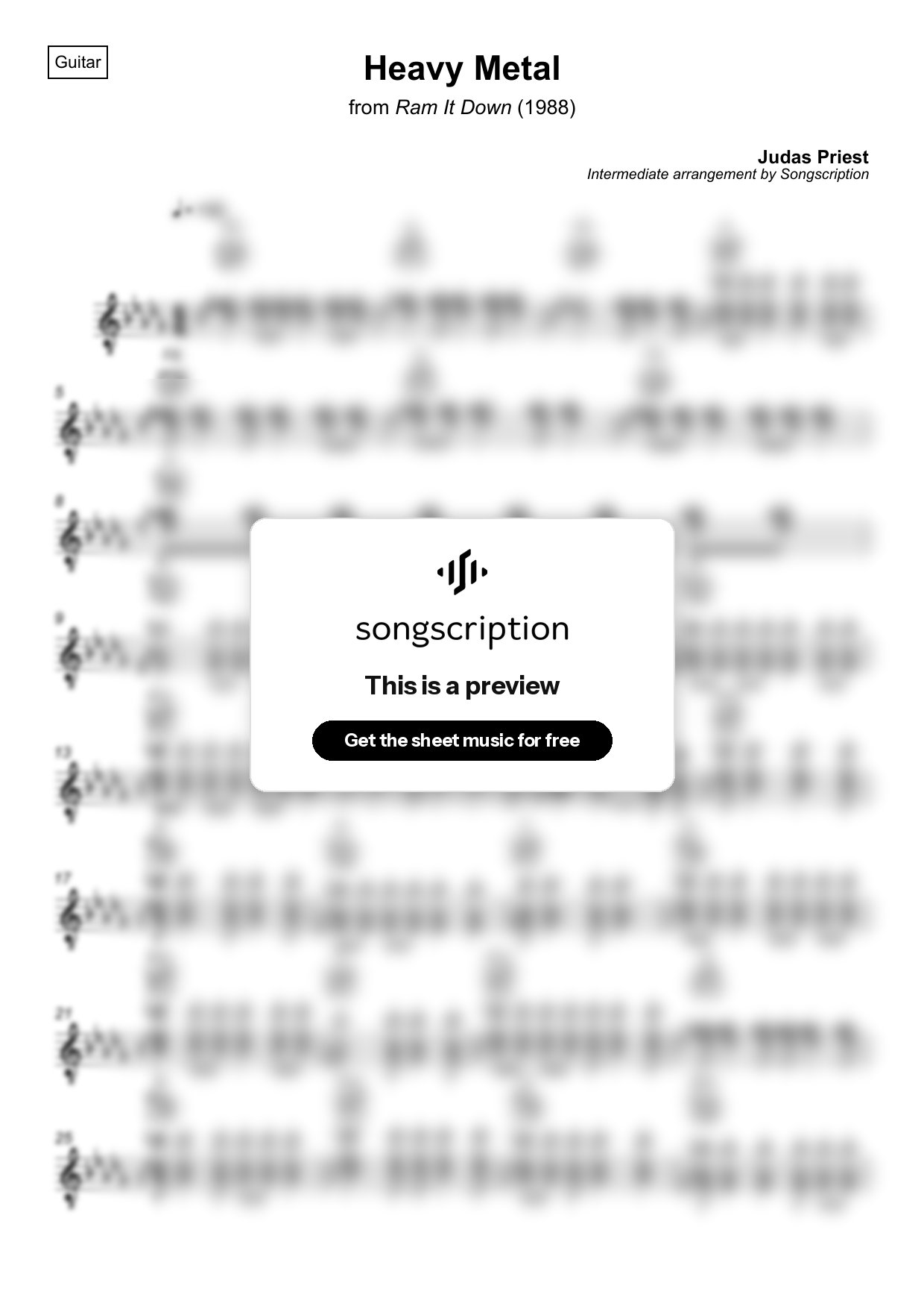 Intermediate Acoustic Guitar Sheet Music for "Heavy Metal" by Judas Priest