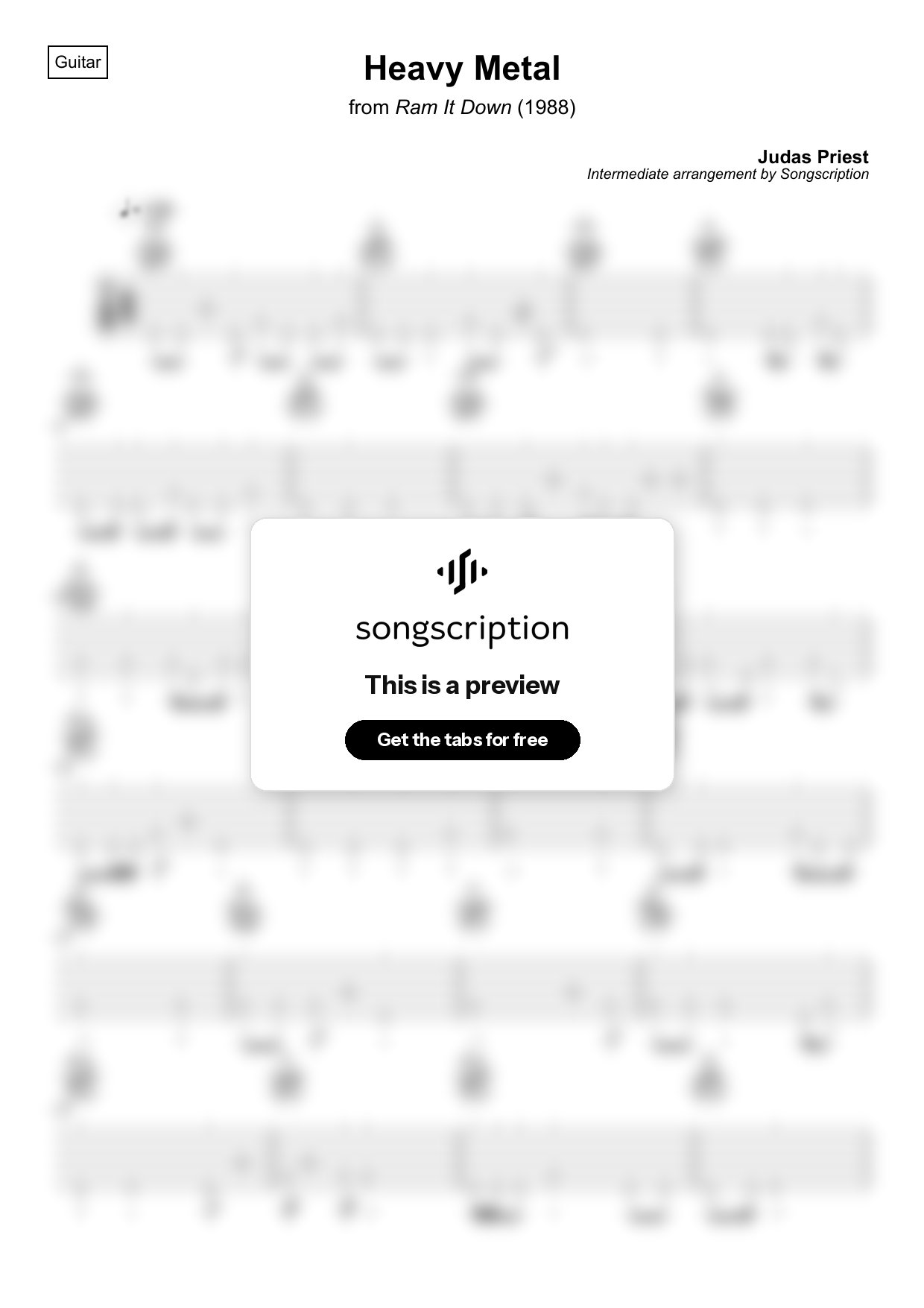 Intermediate Acoustic Guitar Tabs for "Heavy Metal" by Judas Priest