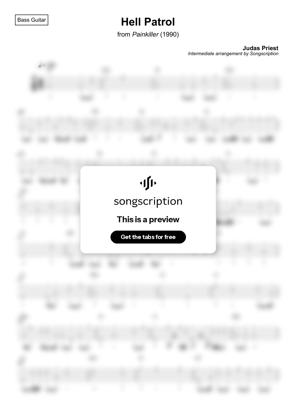 Intermediate Bass Guitar Tabs for "Hell Patrol" by Judas Priest