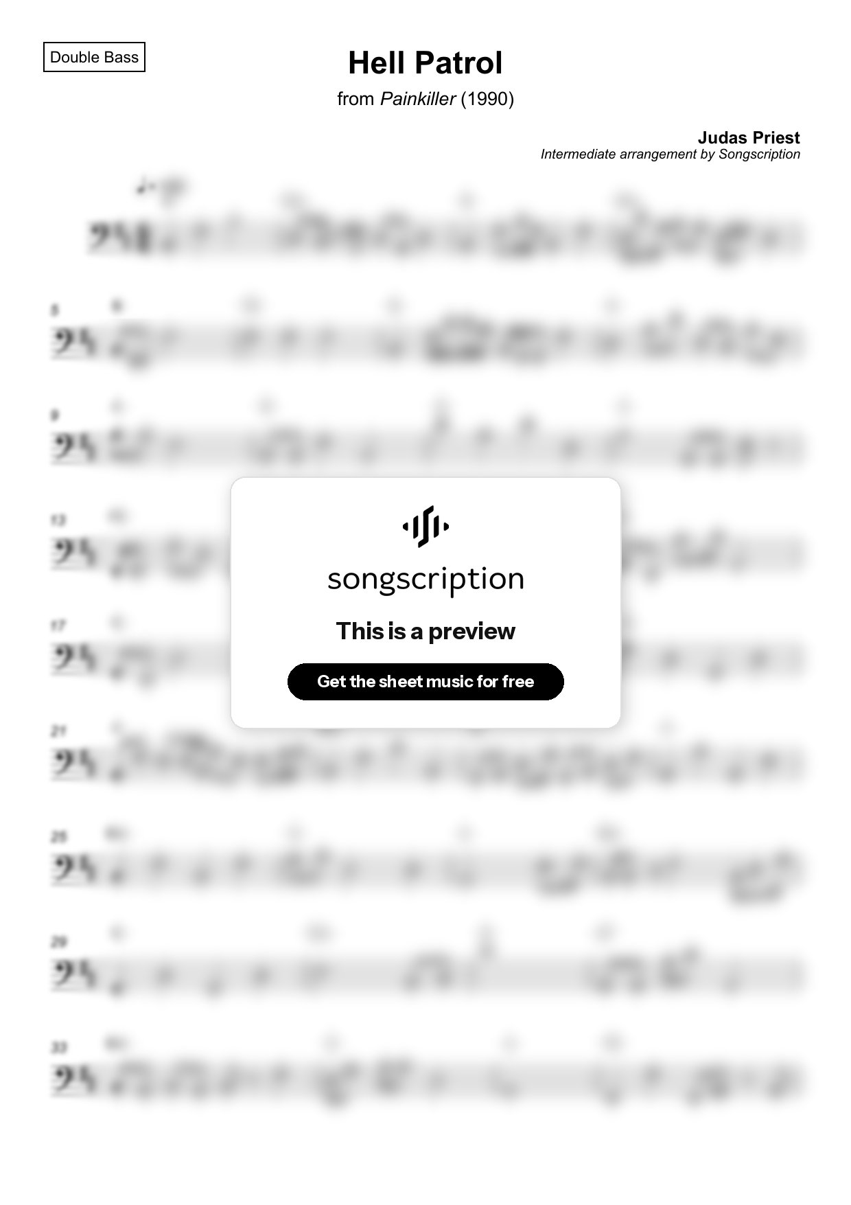 Intermediate Double Bass Sheet Music for "Hell Patrol" by Judas Priest