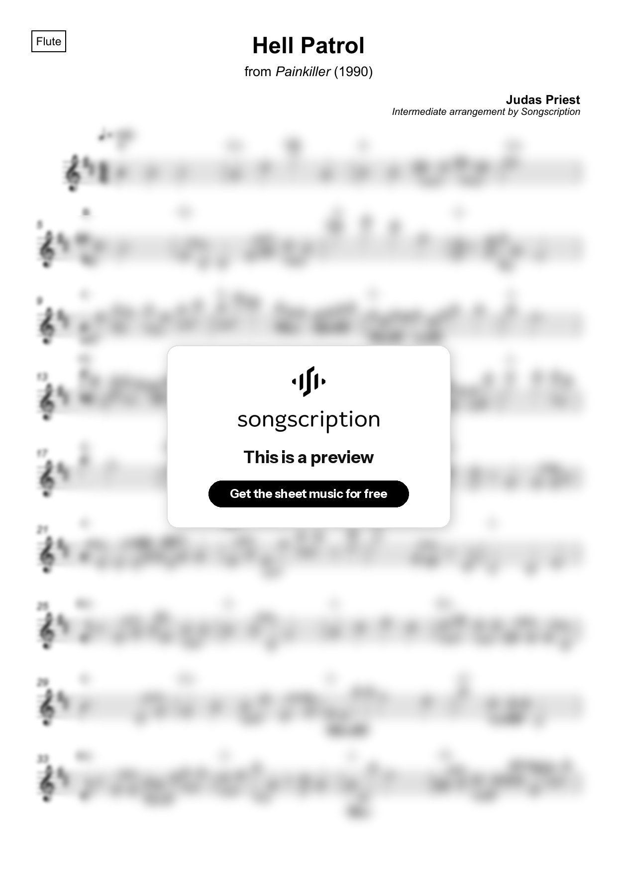 Intermediate Flute Sheet Music for "Hell Patrol" by Judas Priest