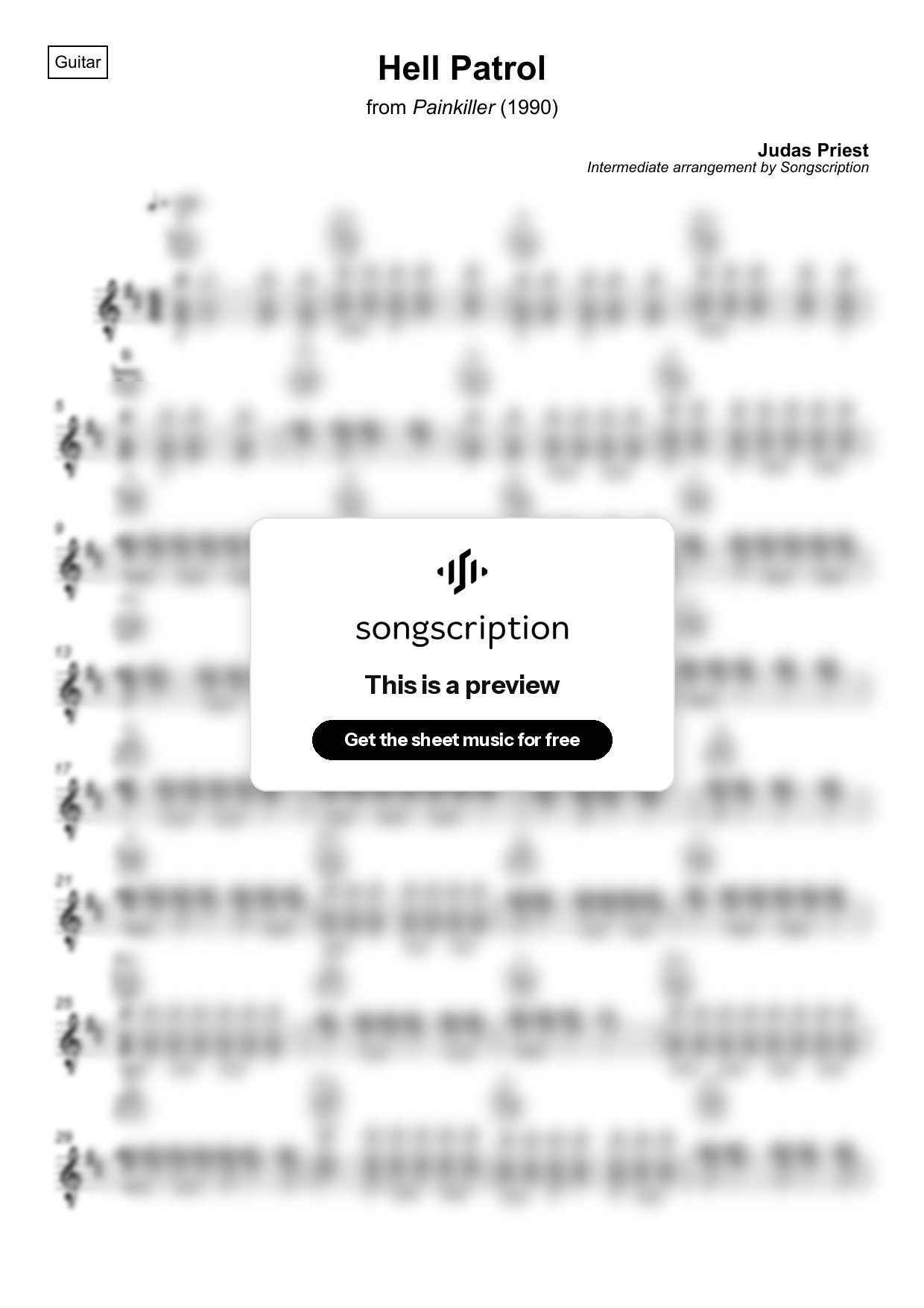 Intermediate Acoustic Guitar Sheet Music for "Hell Patrol" by Judas Priest