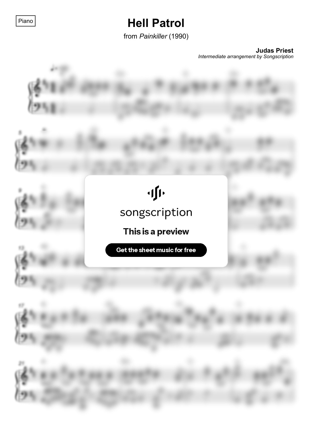 Intermediate Piano Sheet Music for "Hell Patrol" by Judas Priest