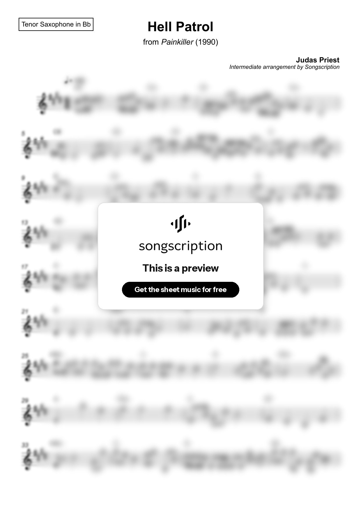 Intermediate Tenor Sax Sheet Music for "Hell Patrol" by Judas Priest