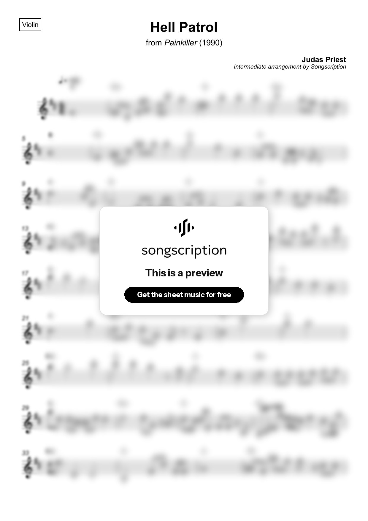 Intermediate Violin Sheet Music for "Hell Patrol" by Judas Priest