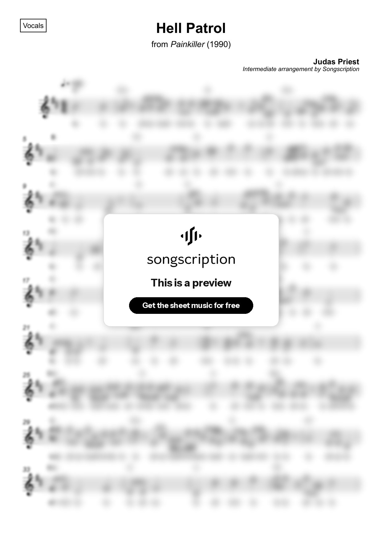 Intermediate Vocals Sheet Music for "Hell Patrol" by Judas Priest