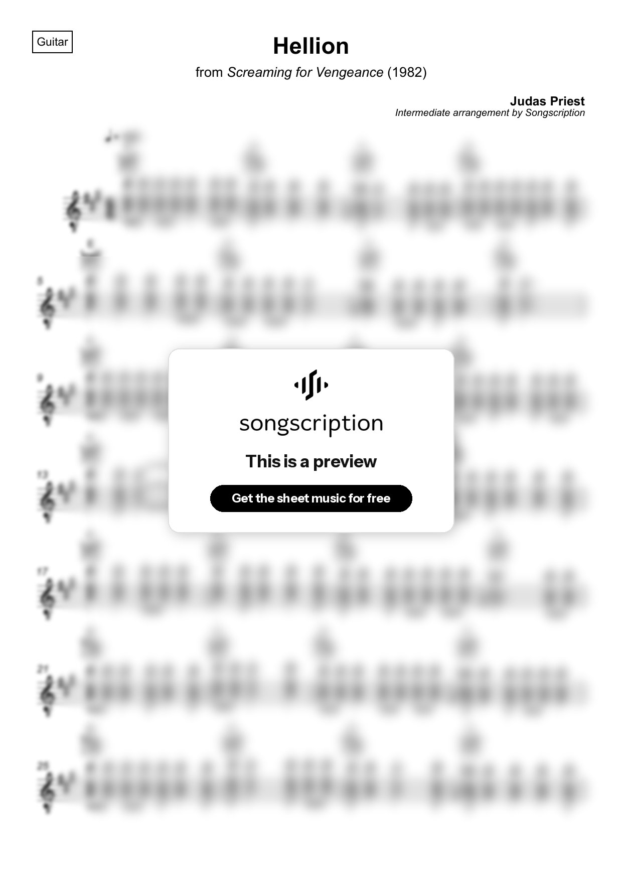 Intermediate Acoustic Guitar Sheet Music for "Hellion" by Judas Priest