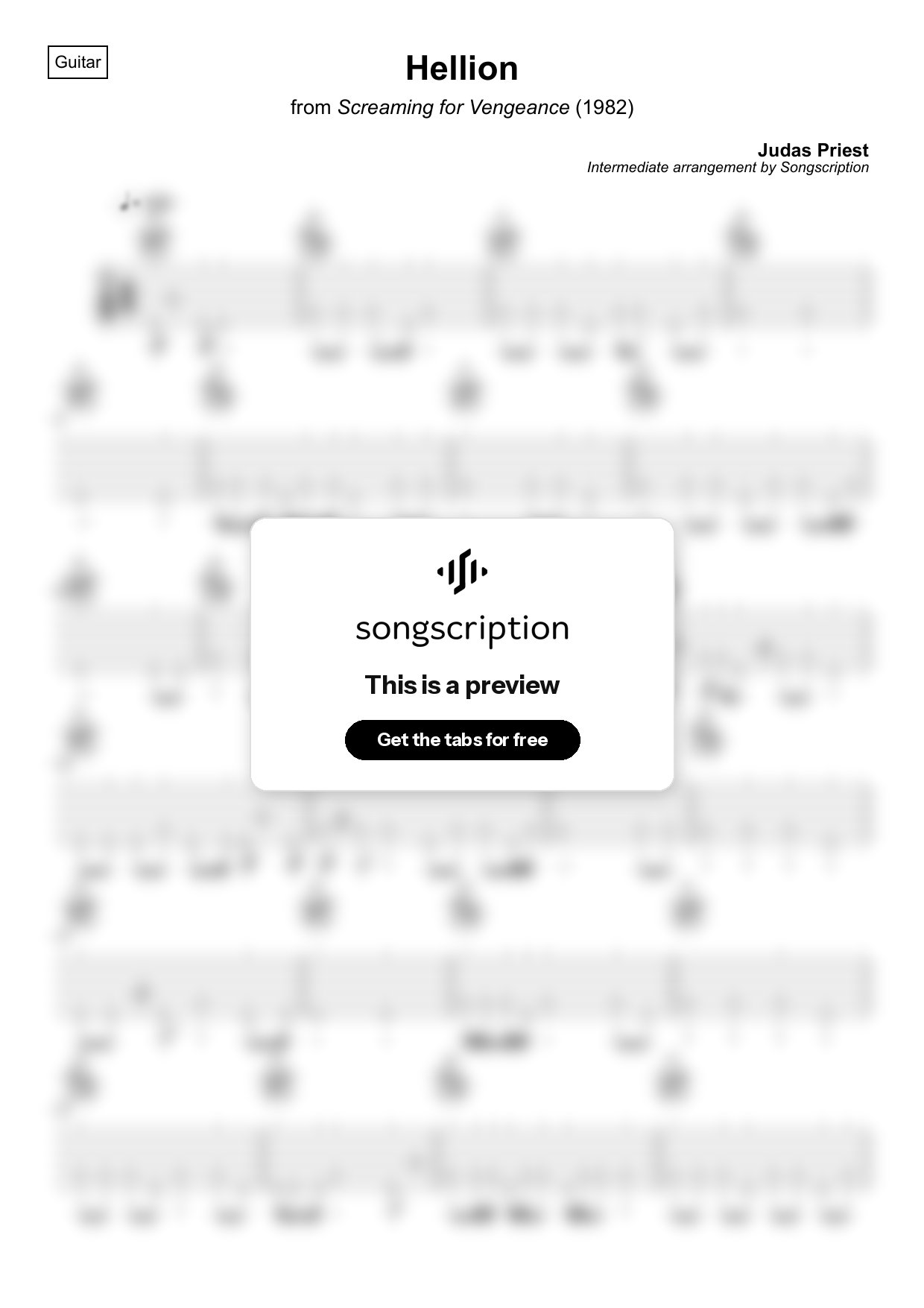 Intermediate Acoustic Guitar Tabs for "Hellion" by Judas Priest