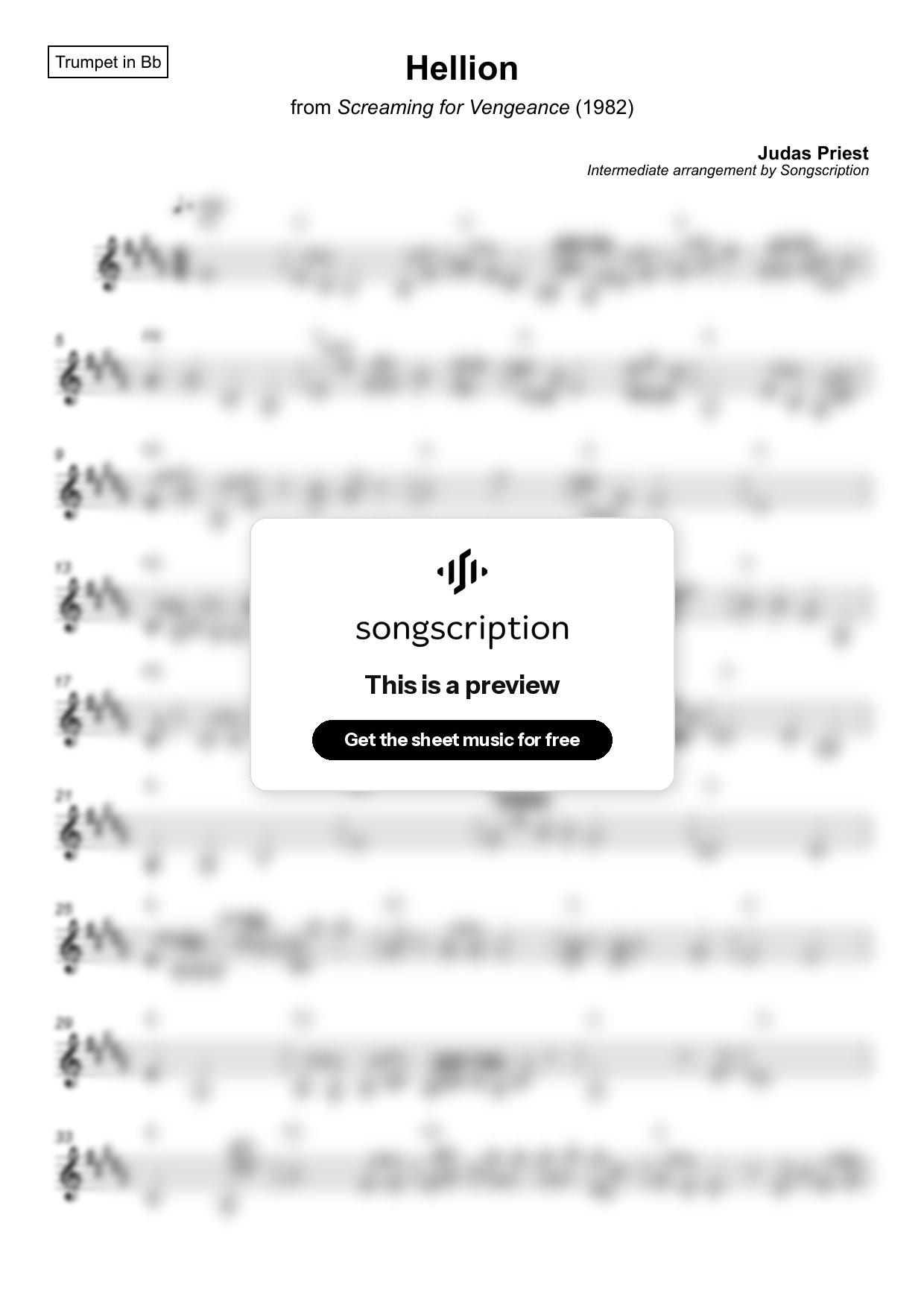 Intermediate Trumpet Sheet Music for "Hellion" by Judas Priest