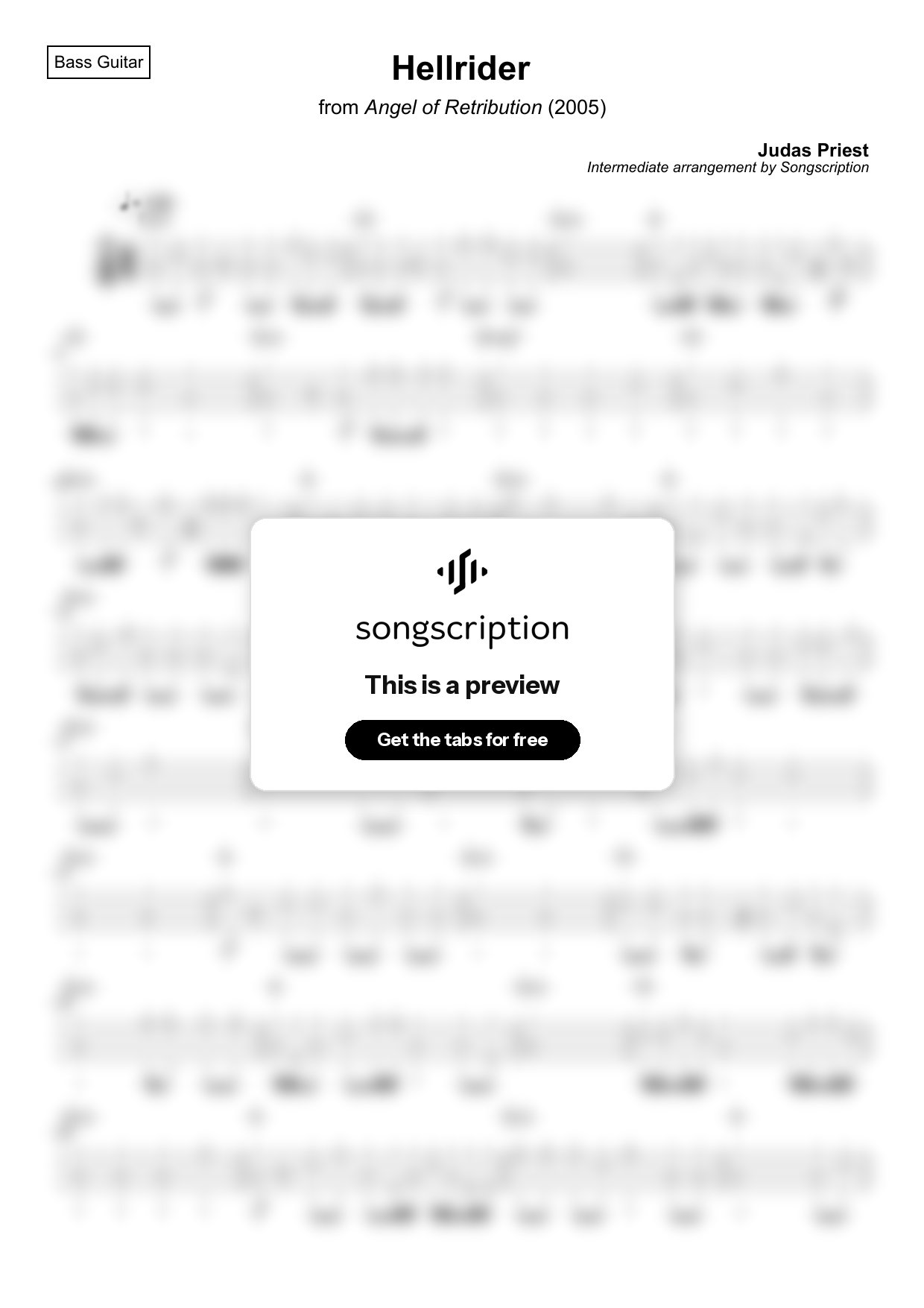 Intermediate Bass Guitar Tabs for "Hellrider" by Judas Priest