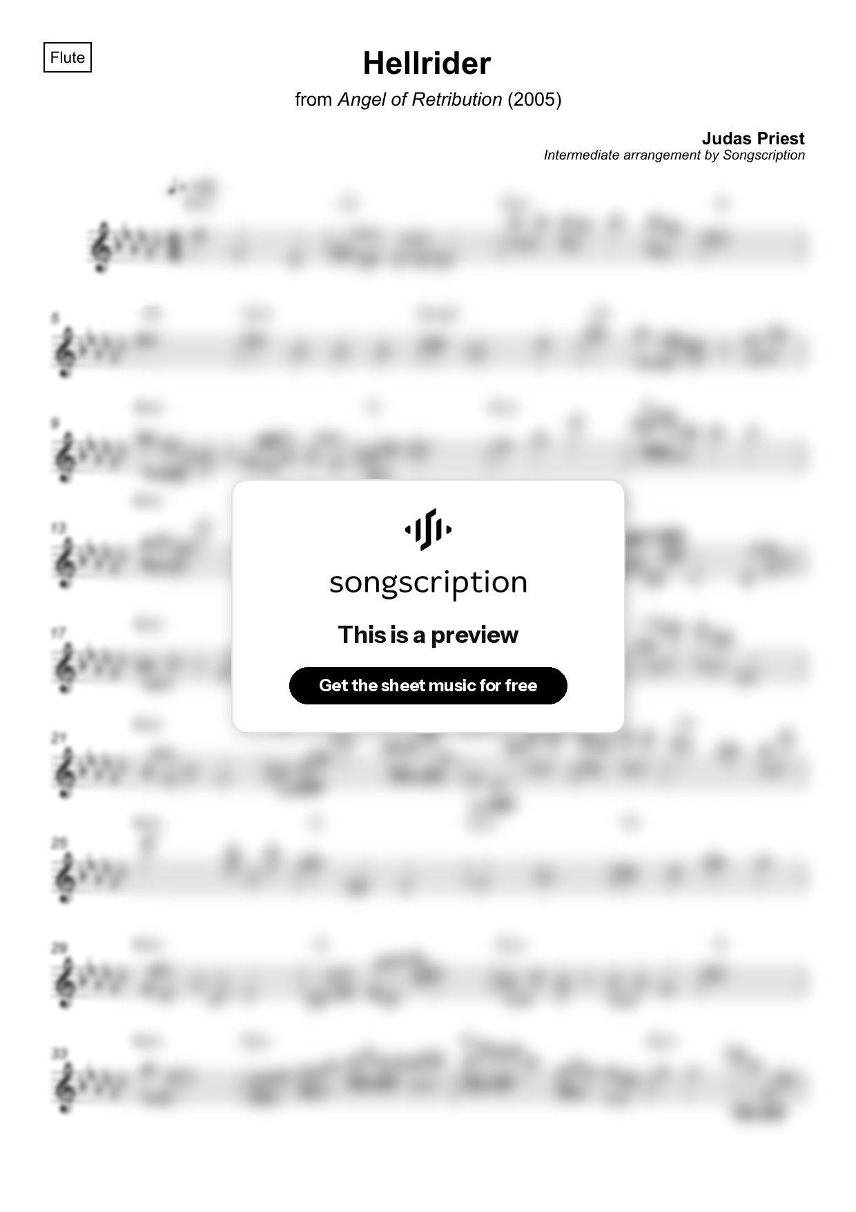 Intermediate Flute Sheet Music for "Hellrider" by Judas Priest