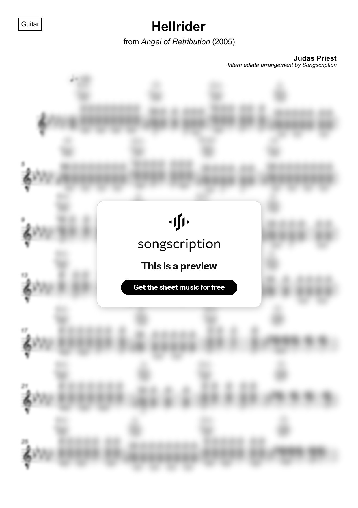 Intermediate Acoustic Guitar Sheet Music for "Hellrider" by Judas Priest