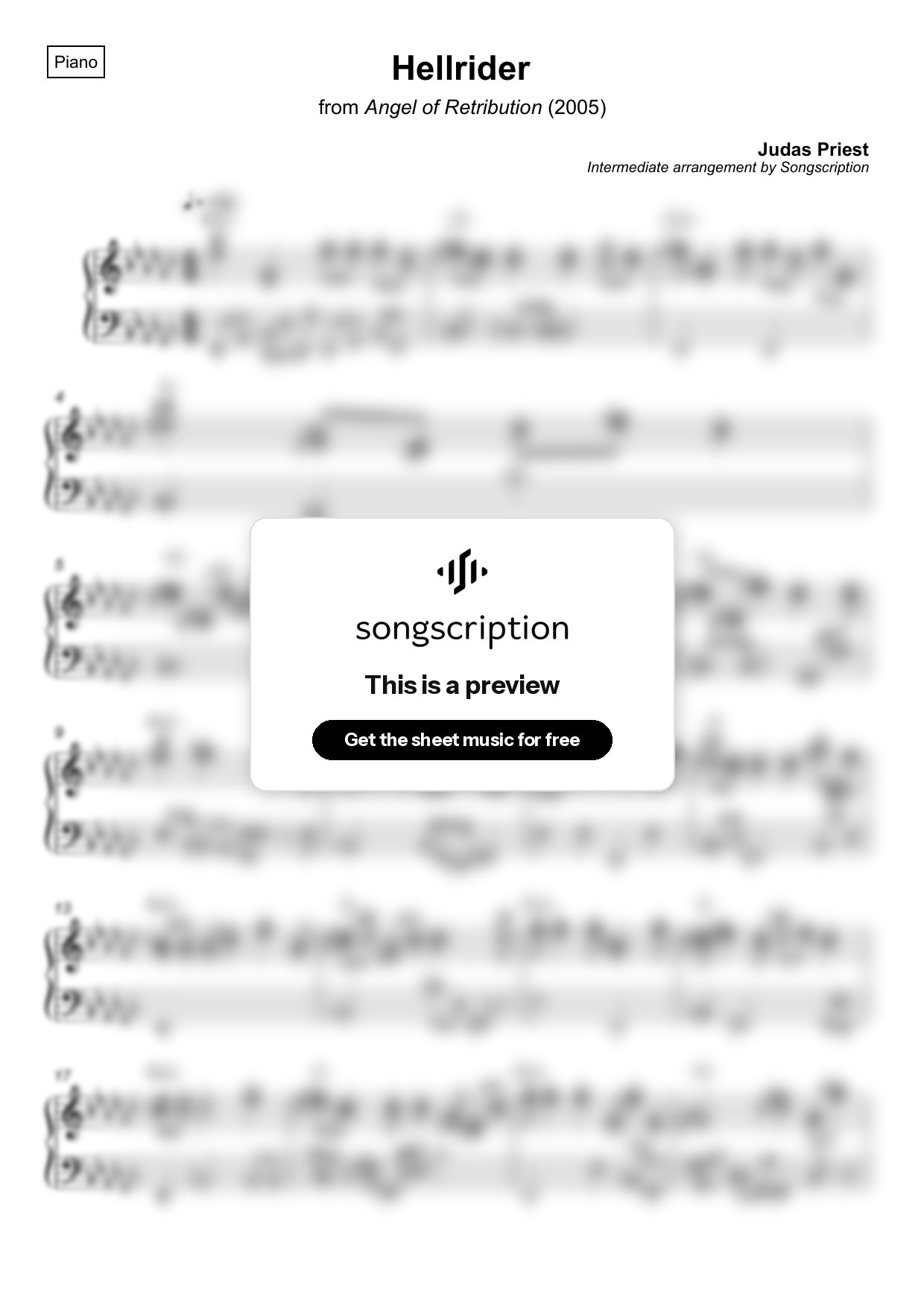 Intermediate Piano Sheet Music for "Hellrider" by Judas Priest
