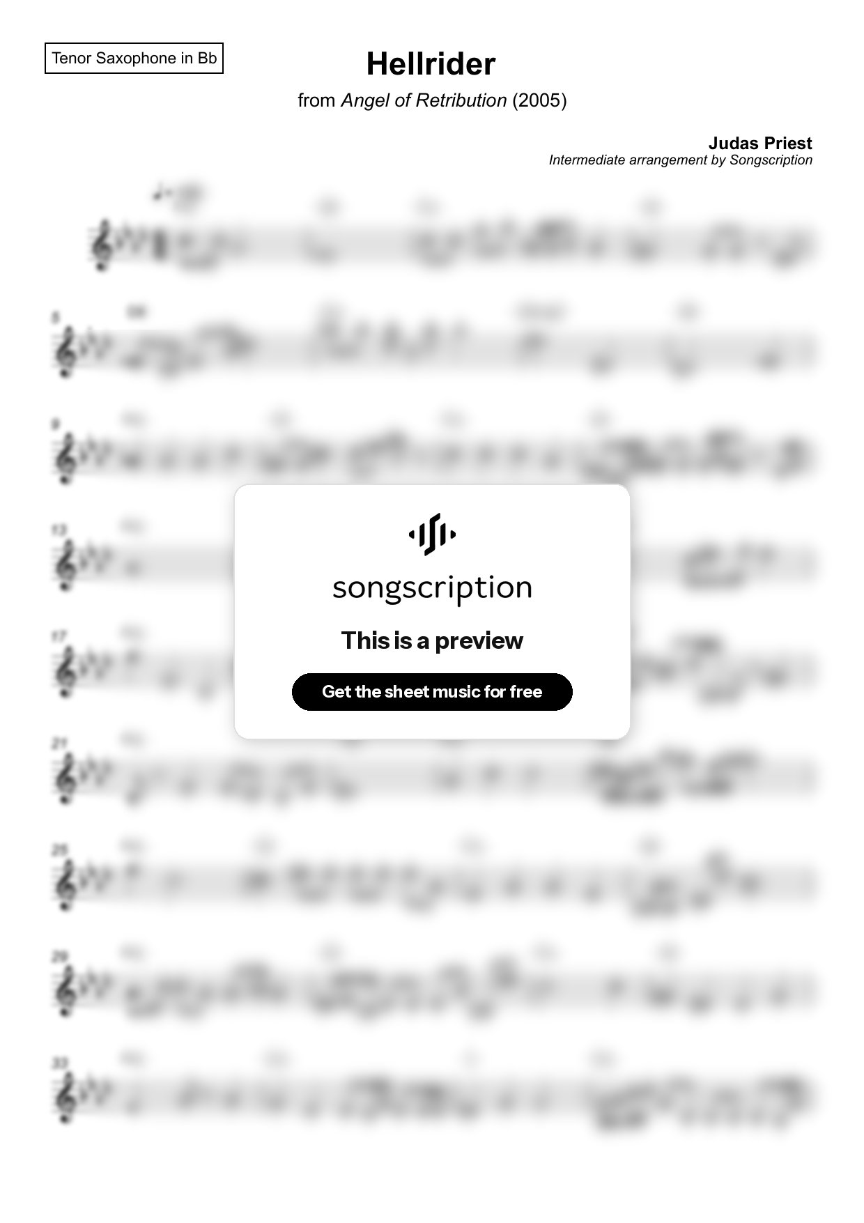 Intermediate Tenor Sax Sheet Music for "Hellrider" by Judas Priest