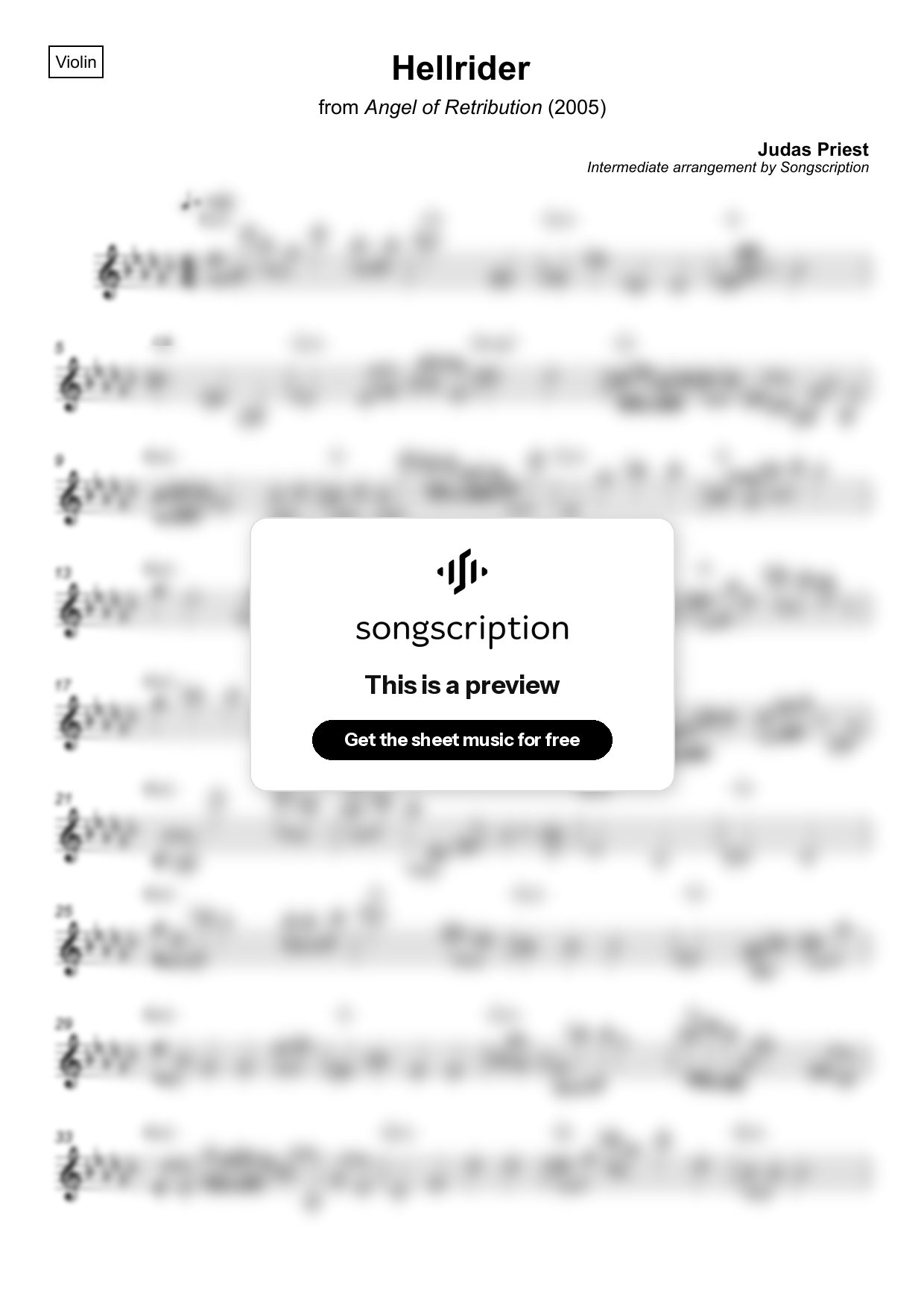 Intermediate Violin Sheet Music for "Hellrider" by Judas Priest