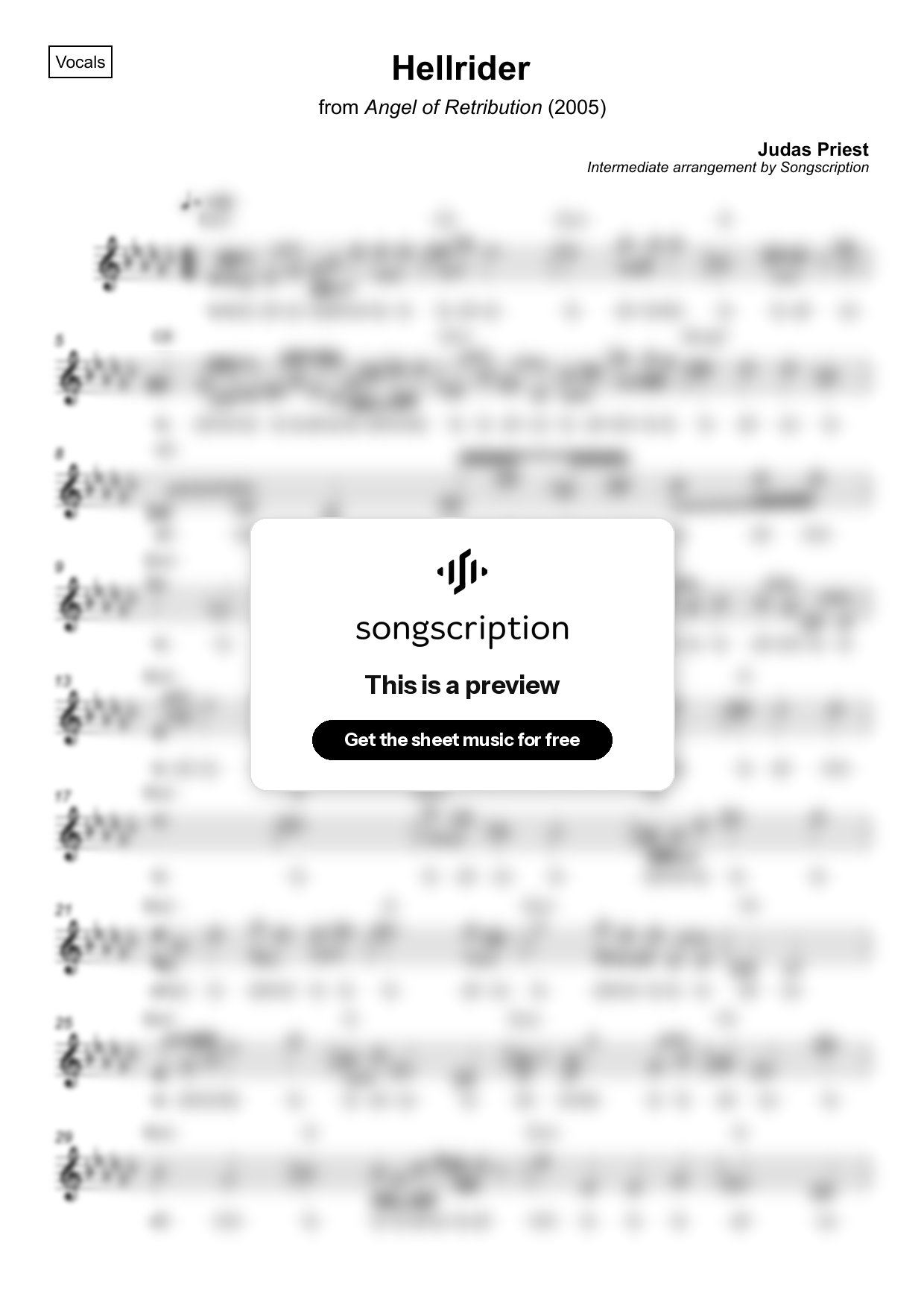 Intermediate Vocals Sheet Music for "Hellrider" by Judas Priest