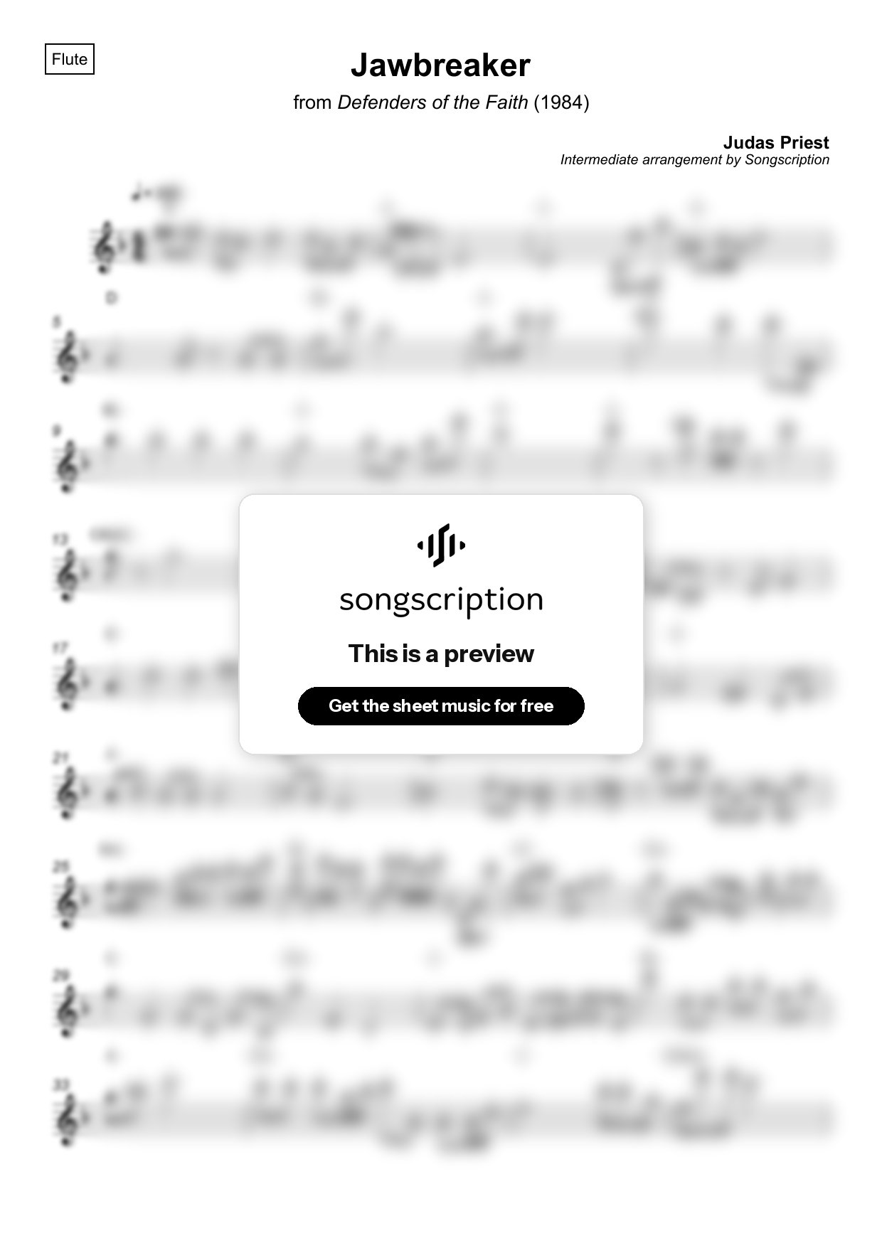 Intermediate Flute Sheet Music for "Jawbreaker" by Judas Priest