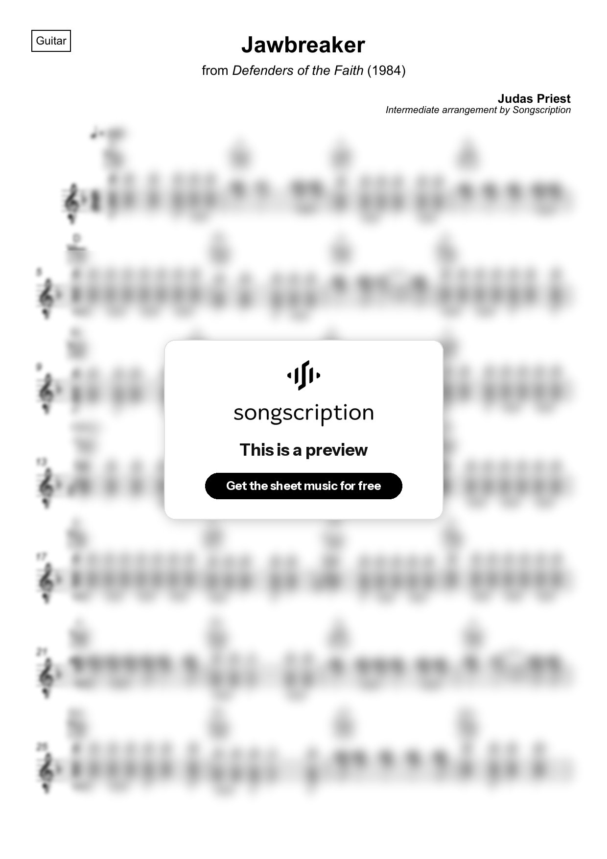 Intermediate Acoustic Guitar Sheet Music for "Jawbreaker" by Judas Priest