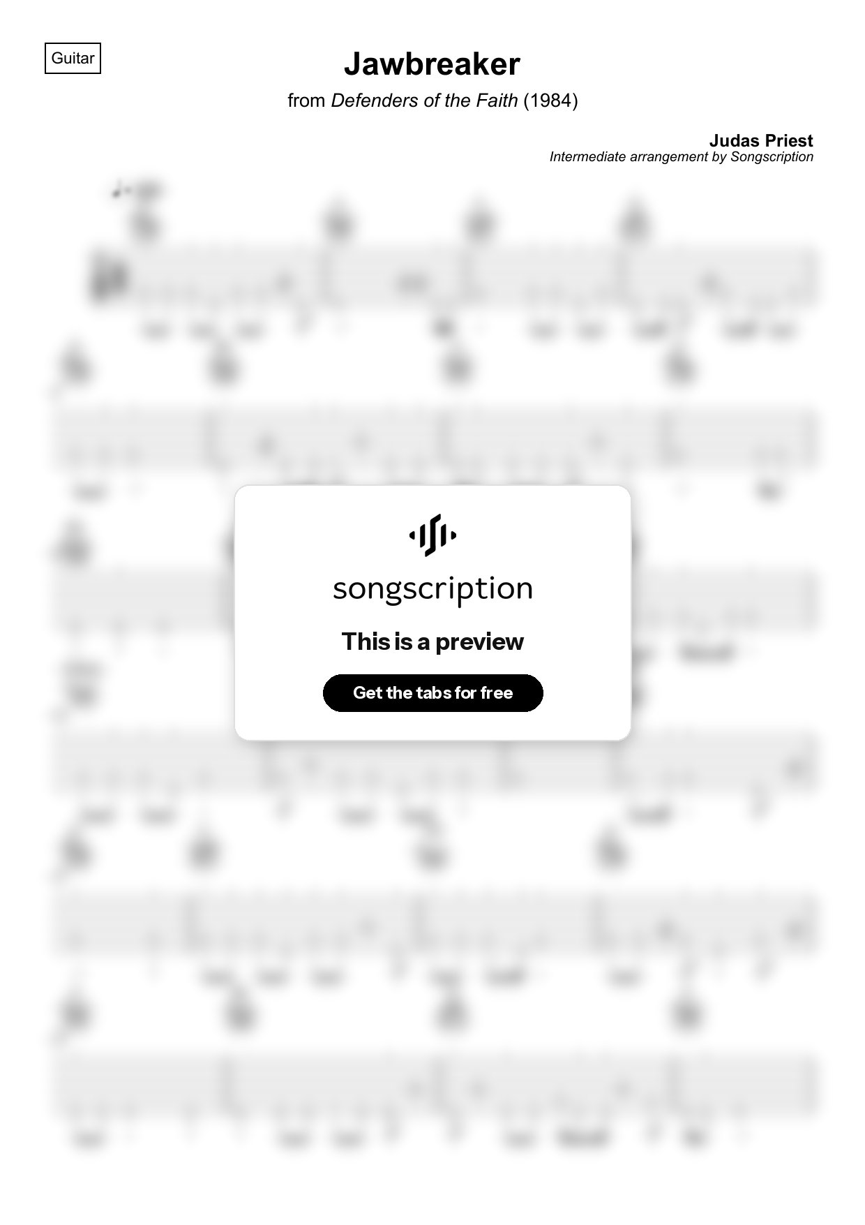 Intermediate Acoustic Guitar Tabs for "Jawbreaker" by Judas Priest