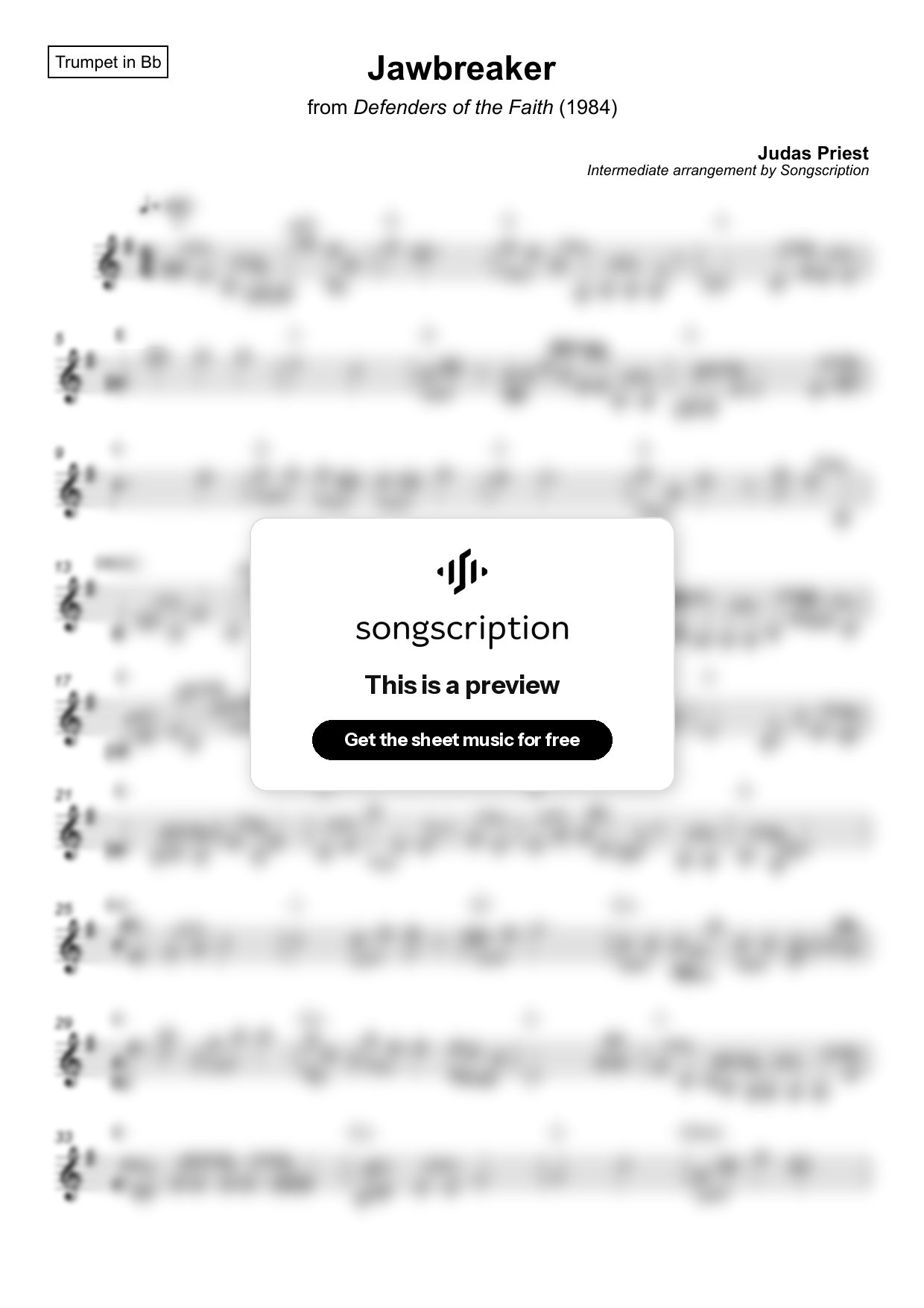 Intermediate Trumpet Sheet Music for "Jawbreaker" by Judas Priest