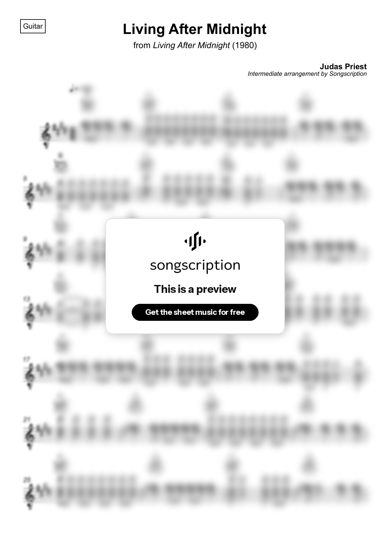 Intermediate Acoustic Guitar Sheet Music for "Living After Midnight" by Judas Priest