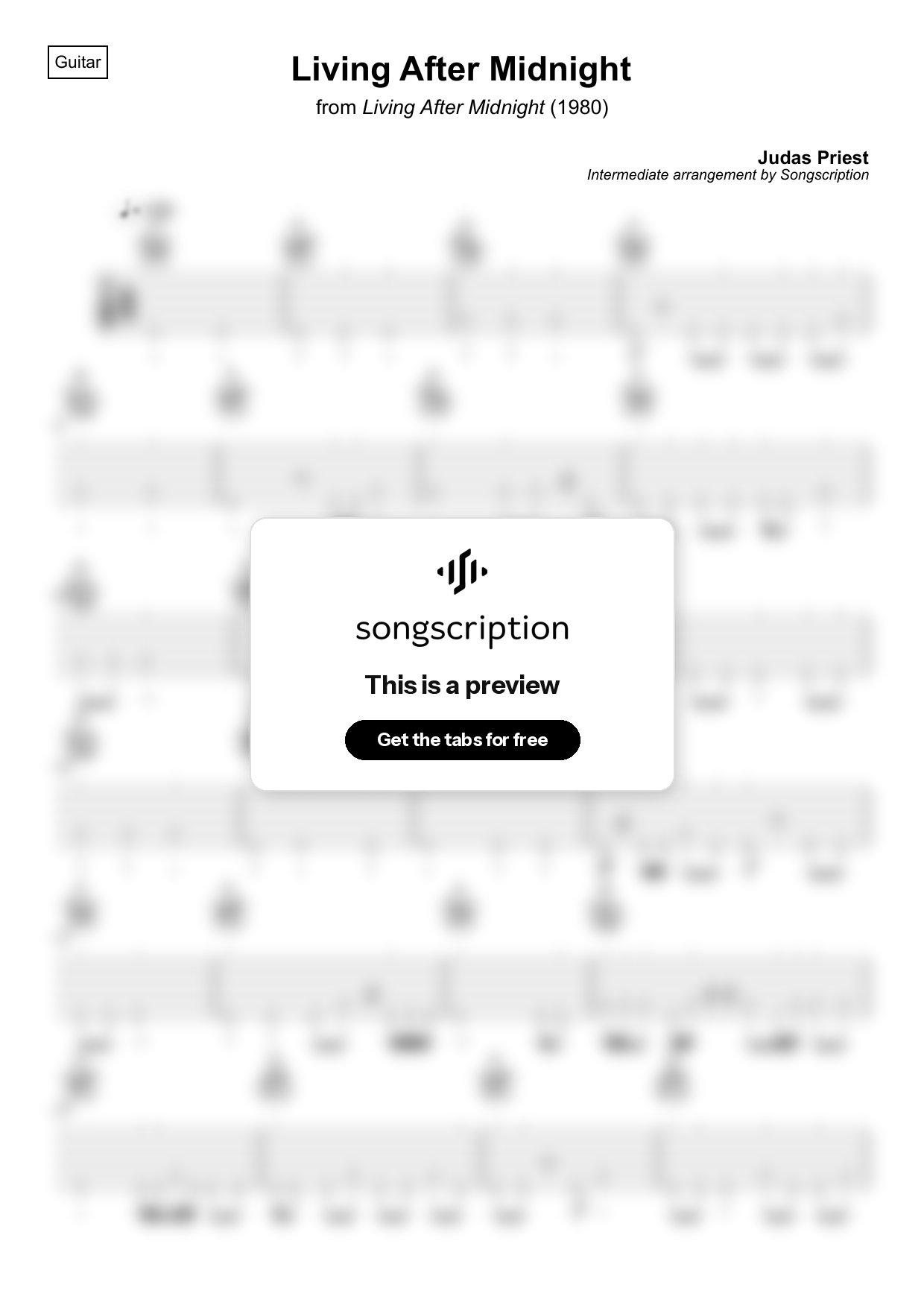 Intermediate Acoustic Guitar Tabs for "Living After Midnight" by Judas Priest