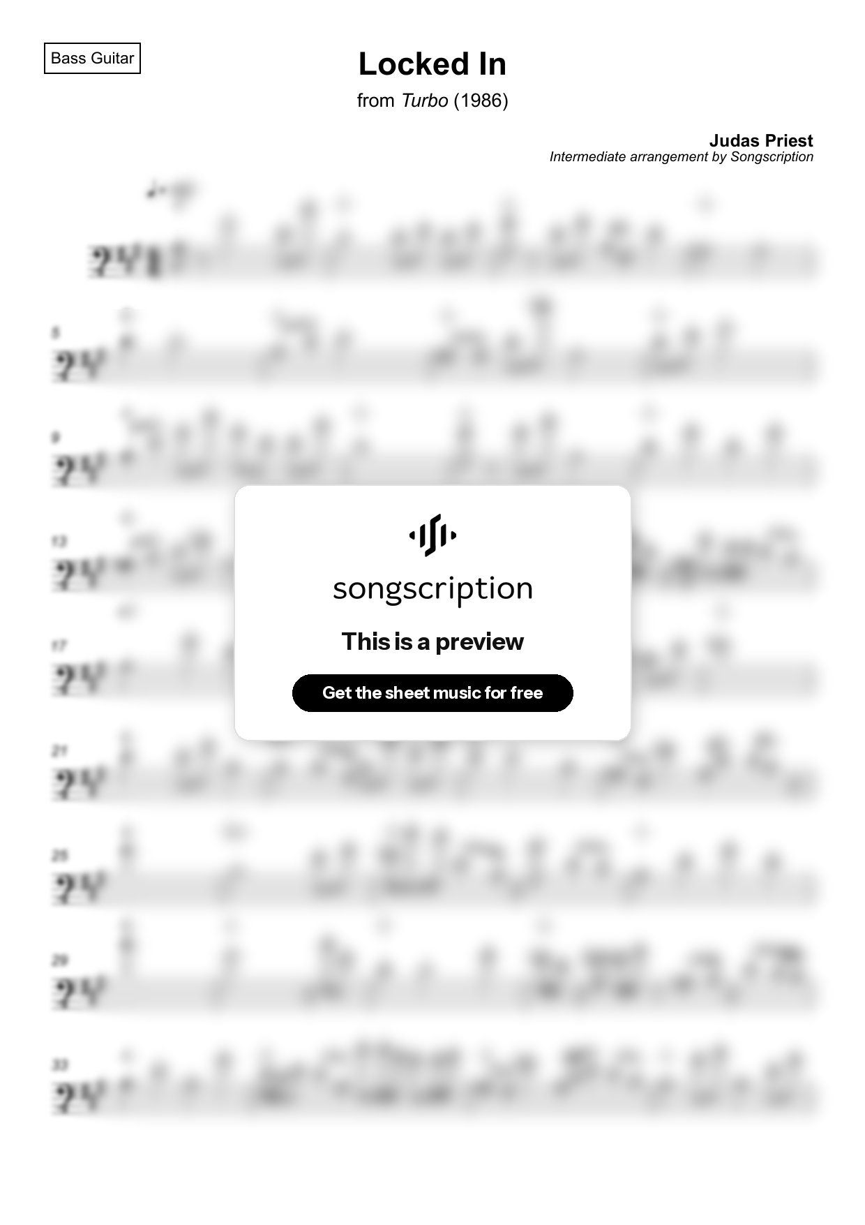 Intermediate Bass Guitar Sheet Music for "Locked In" by Judas Priest