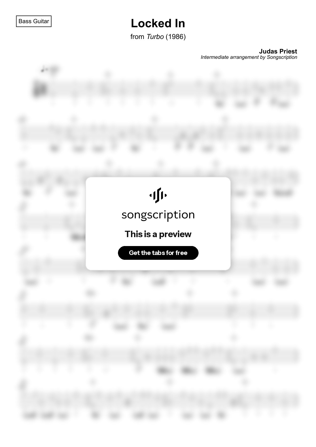 Intermediate Bass Guitar Tabs for "Locked In" by Judas Priest